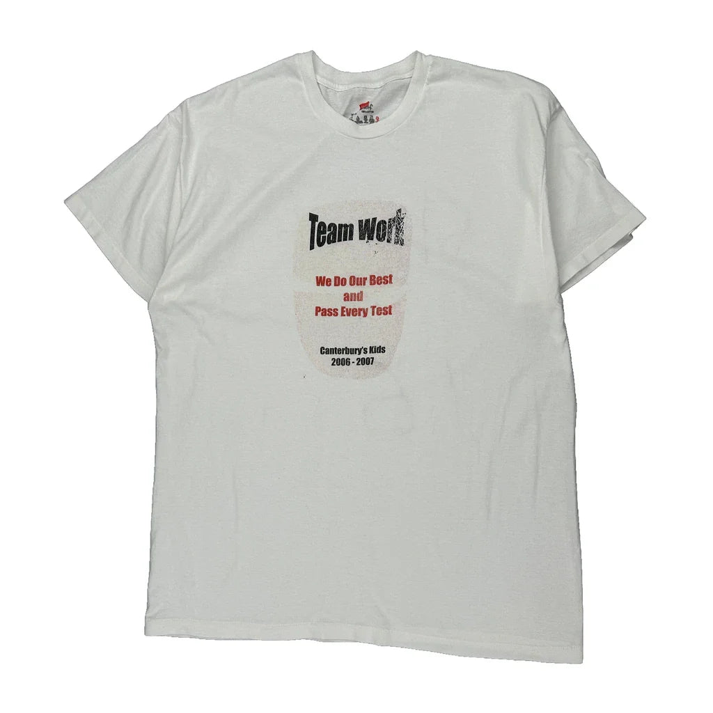 Hanes T-Shirt - XL White Cotton Refurbished - Thrifted (note: this is a term often used to describe second- refurbished available on Cerqular