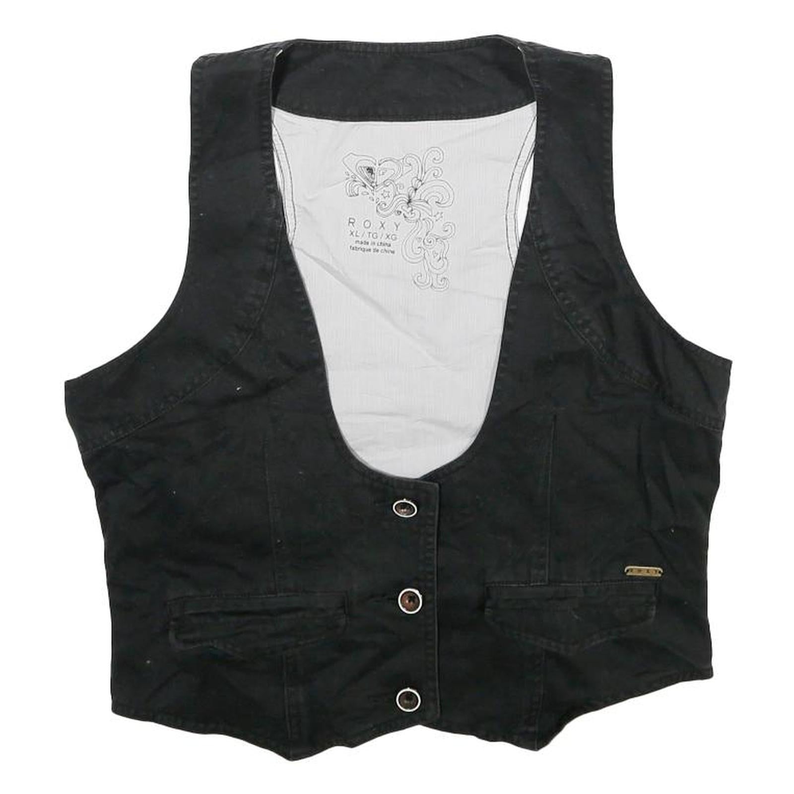 ROXY Womens Black Button Cotton Waistcoat XL Plain Casual Stylish Vest Refurbished - N/A refurbished available on Cerqular