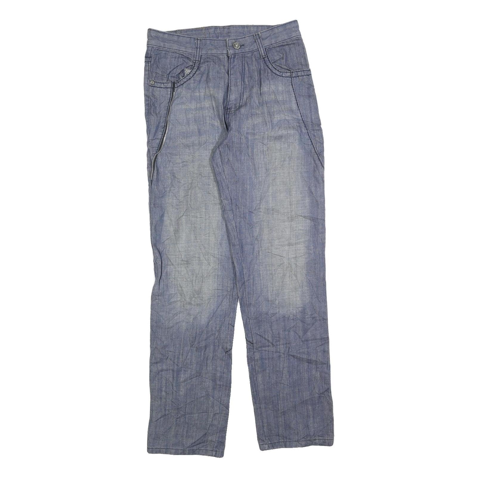 CZ TOU Mens Blue Regular Straight Denim Light W30 L32 Cotton Blend Zip Jeans Refurbished - N/A refurbished available on Cerqular