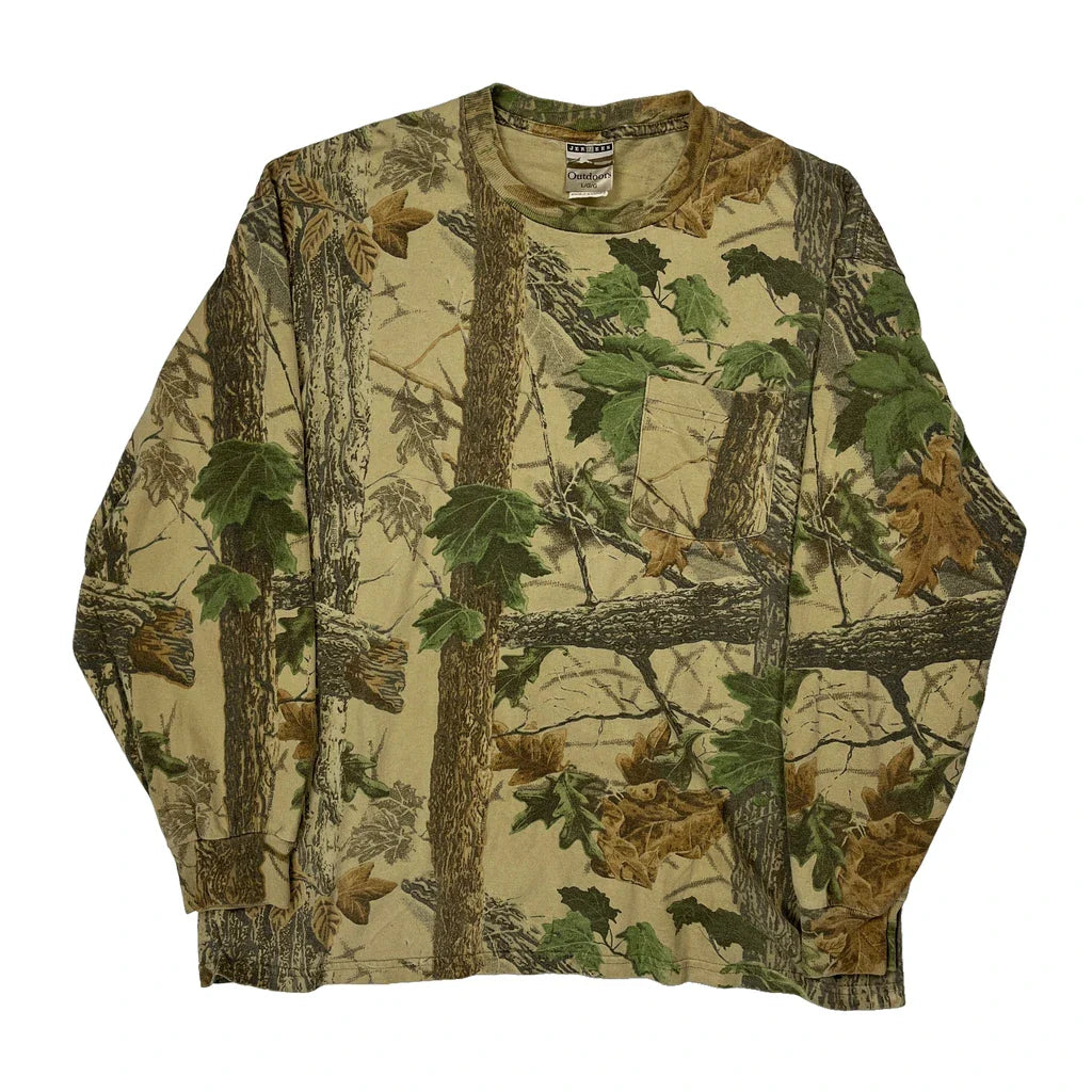 Jerzees Camo Long Sleeve T-Shirt - Large Green Cotton Refurbished - Thrifted (note: this is a term often used to describe second- refurbished available on Cerqular