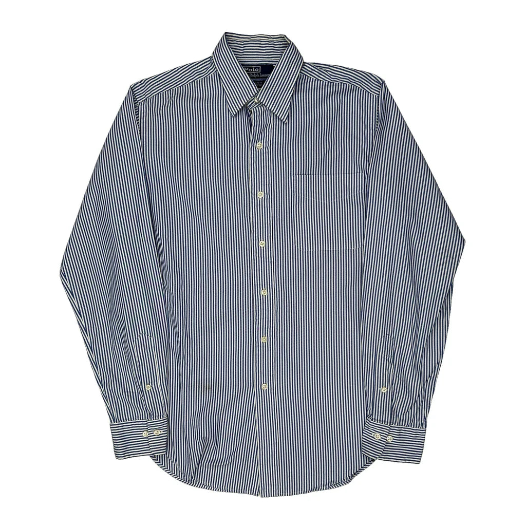 Polo By Ralph Lauren Striped Shirt - Medium Blue Cotton Refurbished - Thrifted (note: this is a term often used to describe second- refurbished available on Cerqular