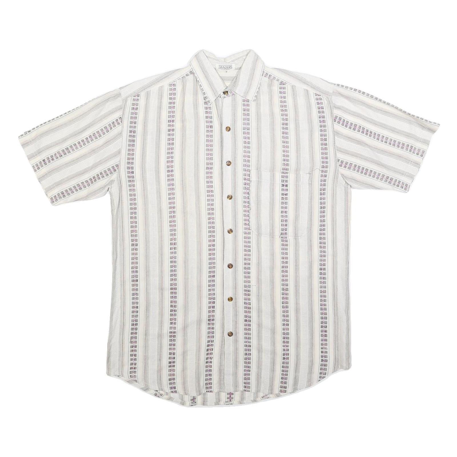 TRADERS Mens White & Pale Purple Striped Cotton Blend Shirt S Casual Summer Refurbished - N/A refurbished available on Cerqular