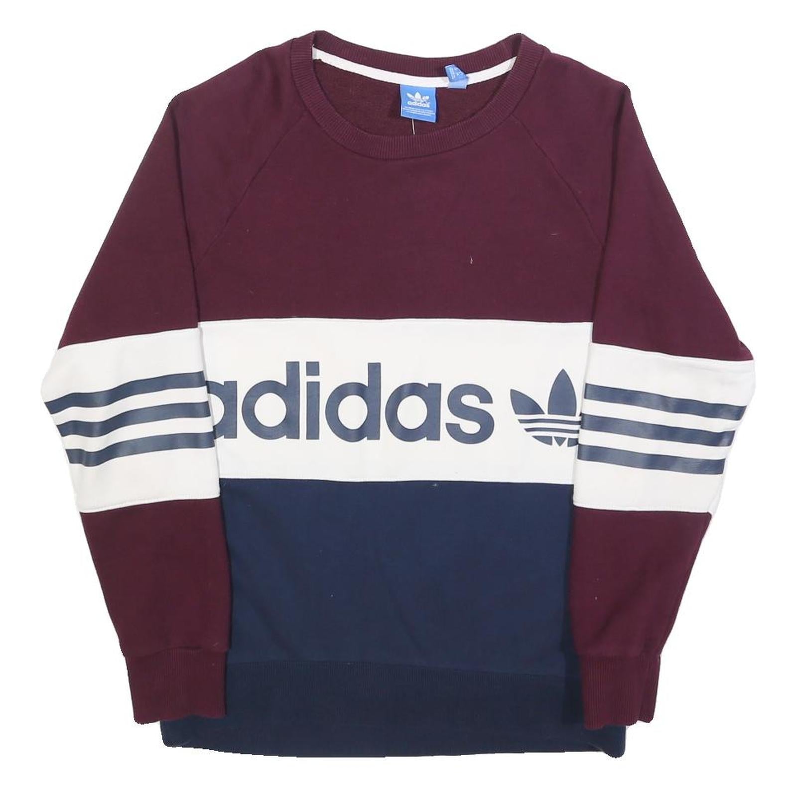ADIDAS Womens Maroon & White & Navy Sweatshirt Crew Neck UK 6 Cotton Blend Refurbished - N/A refurbished available on Cerqular
