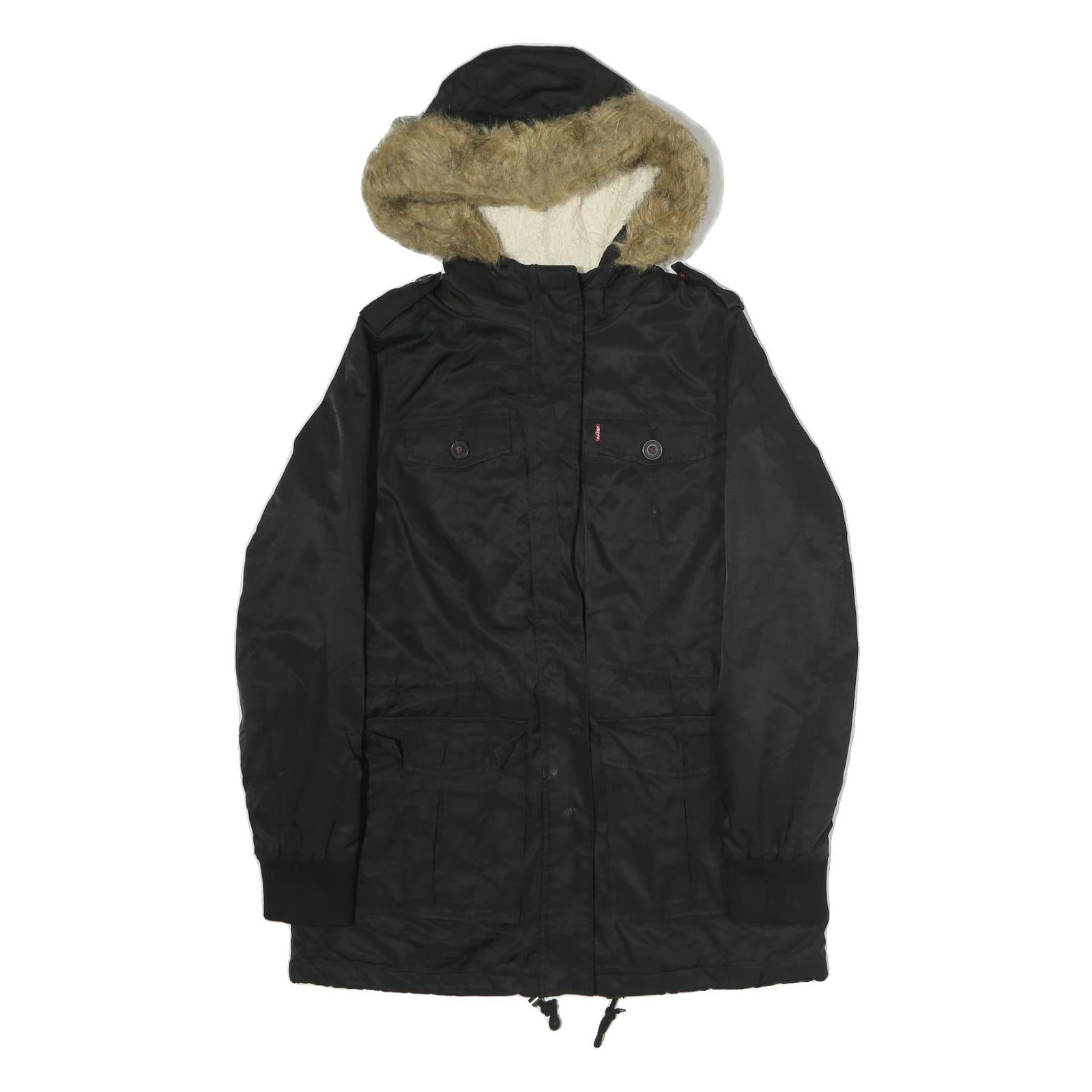 LEVI'S Womens Black Cotton Hooded Jacket M Zip Casual Winter Outerwear Refurbished - N/A refurbished available on Cerqular
