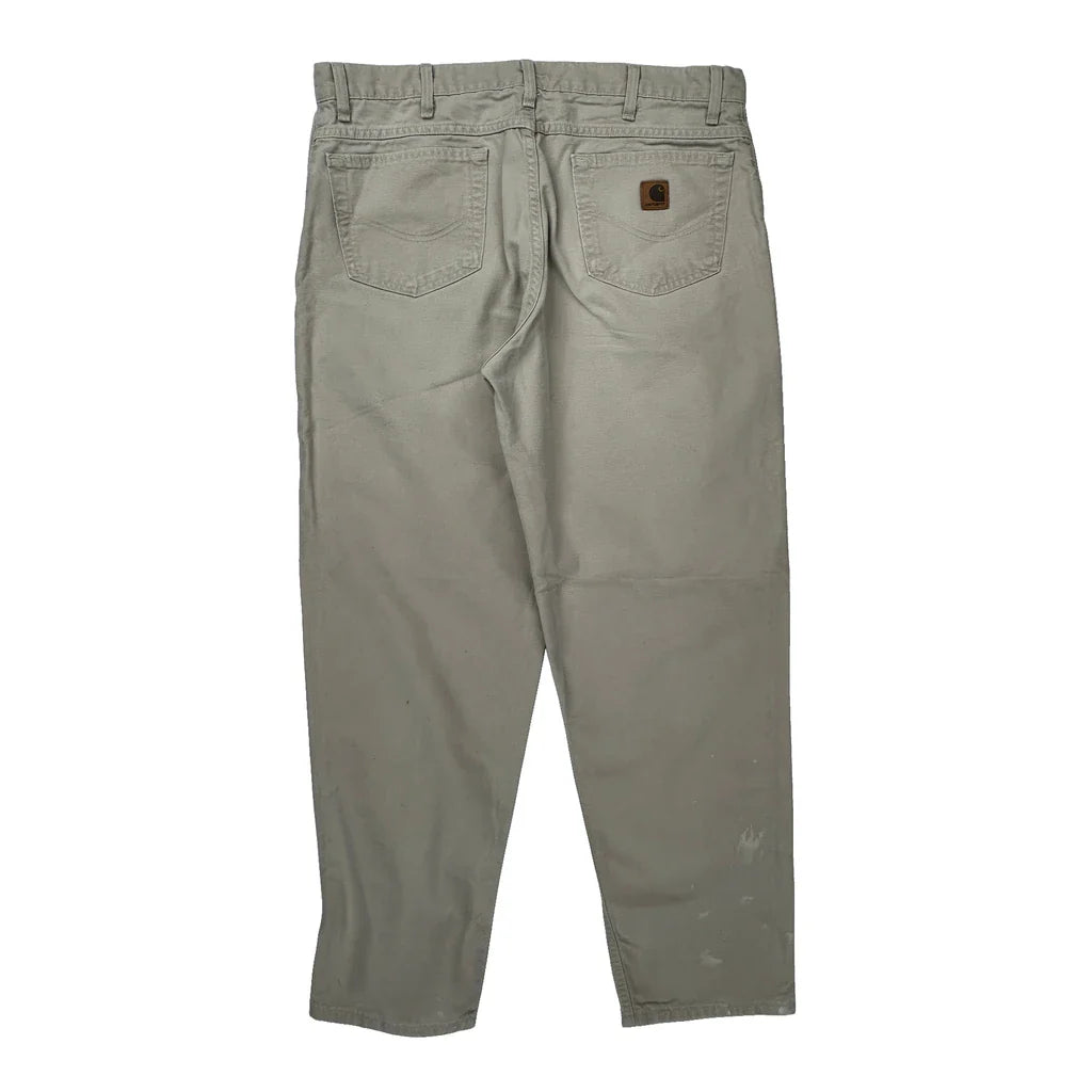 Carhartt Carpenter Trousers - 36W 29L Beige Cotton Refurbished - Thrifted (note: this is a term often used to describe second- refurbished available on Cerqular