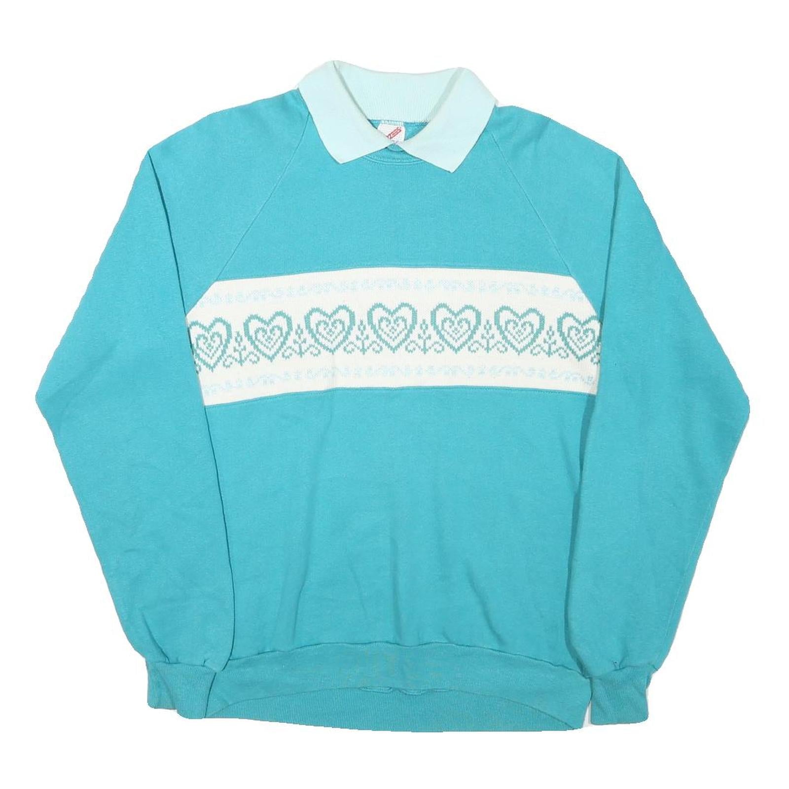 JERZEES Womens Blue & White Heart Pattern Collar L Casual Pullover Sweatshirt Refurbished - N/A refurbished available on Cerqular