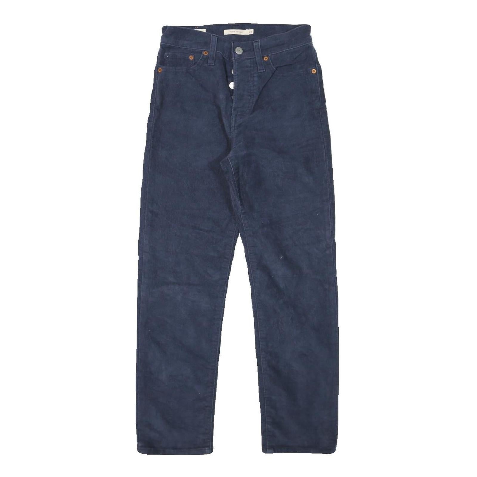 LEVI'S Womens Navy Cotton Blend Regular Fit Straight Trousers W24 L25 Button Refurbished - N/A refurbished available on Cerqular