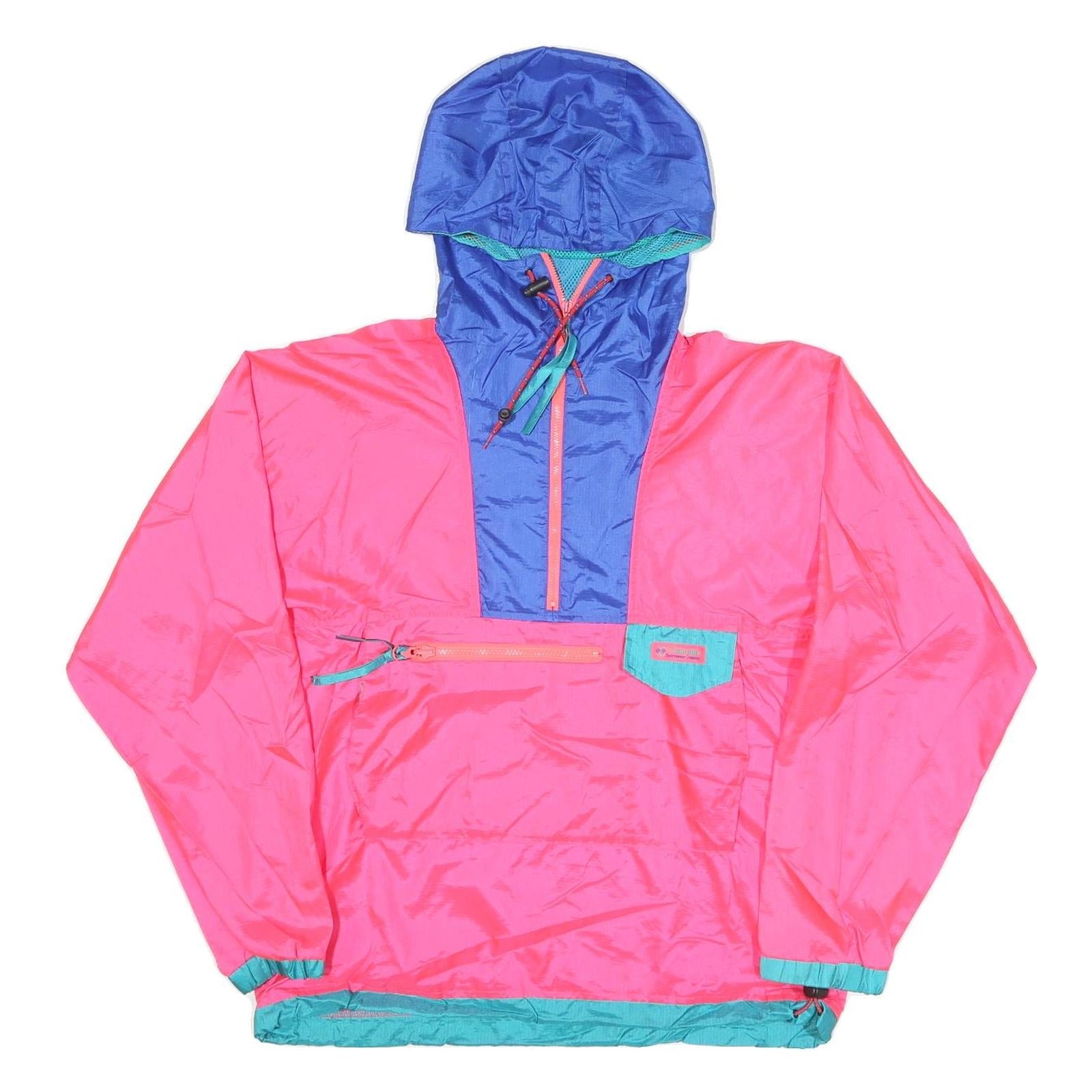 COLUMBIA Mens Pink & Blue Windbreaker Jacket S Polyester Blend Hooded Zip Refurbished - N/A refurbished available on Cerqular