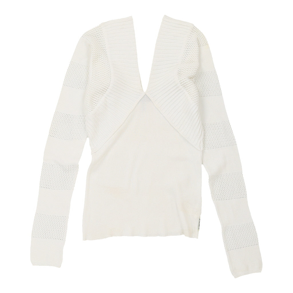 Armani Jeans V-neck Jumper - Large White Cotton | Size: large Refurbished - N/A (Preloved Designer is not a specific brand, it refurbished available on Cerqular