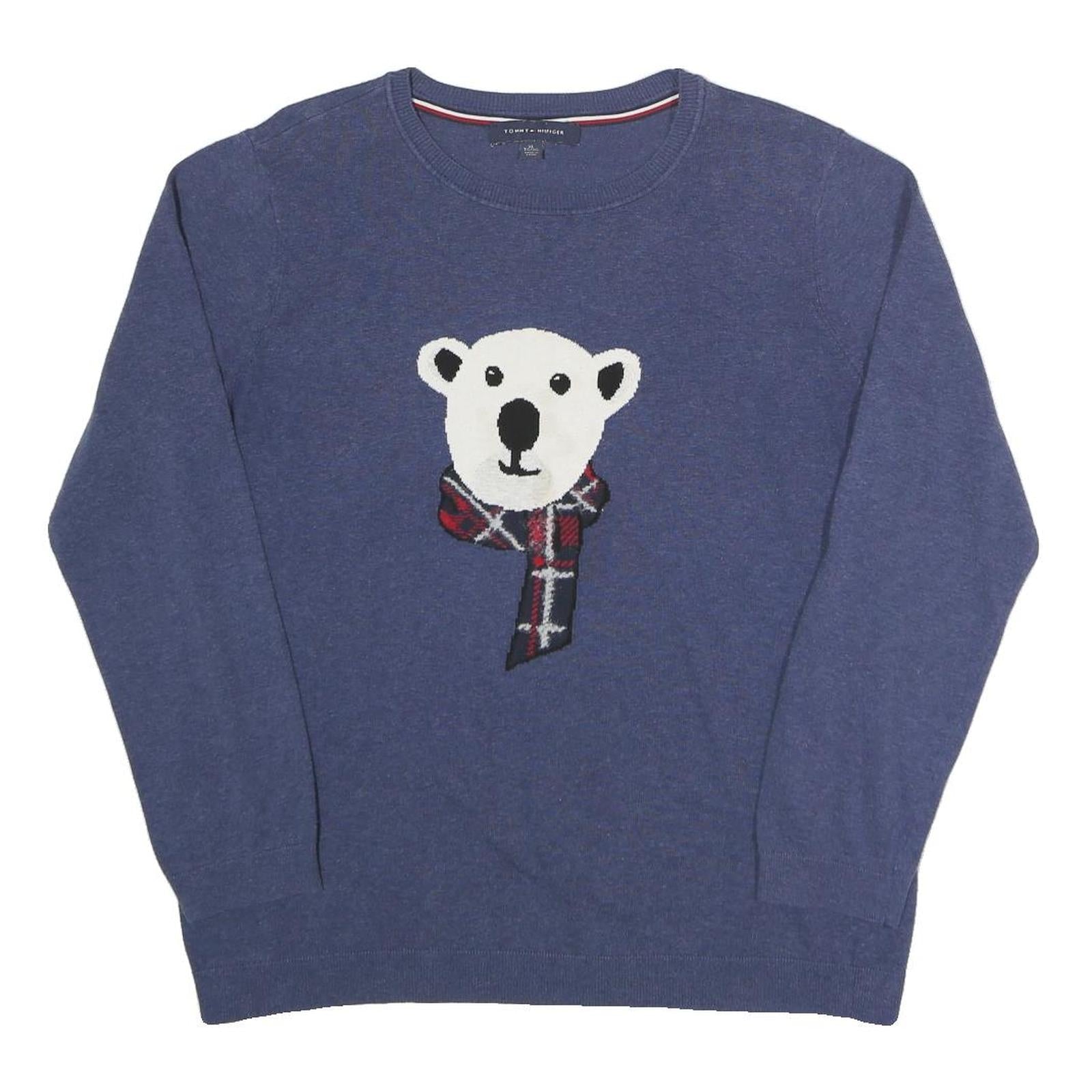 TOMMY HILFIGER Womens Blue Polar Bear Patterned Cotton Blend Jumper Crew Neck XL Refurbished - N/A refurbished available on Cerqular