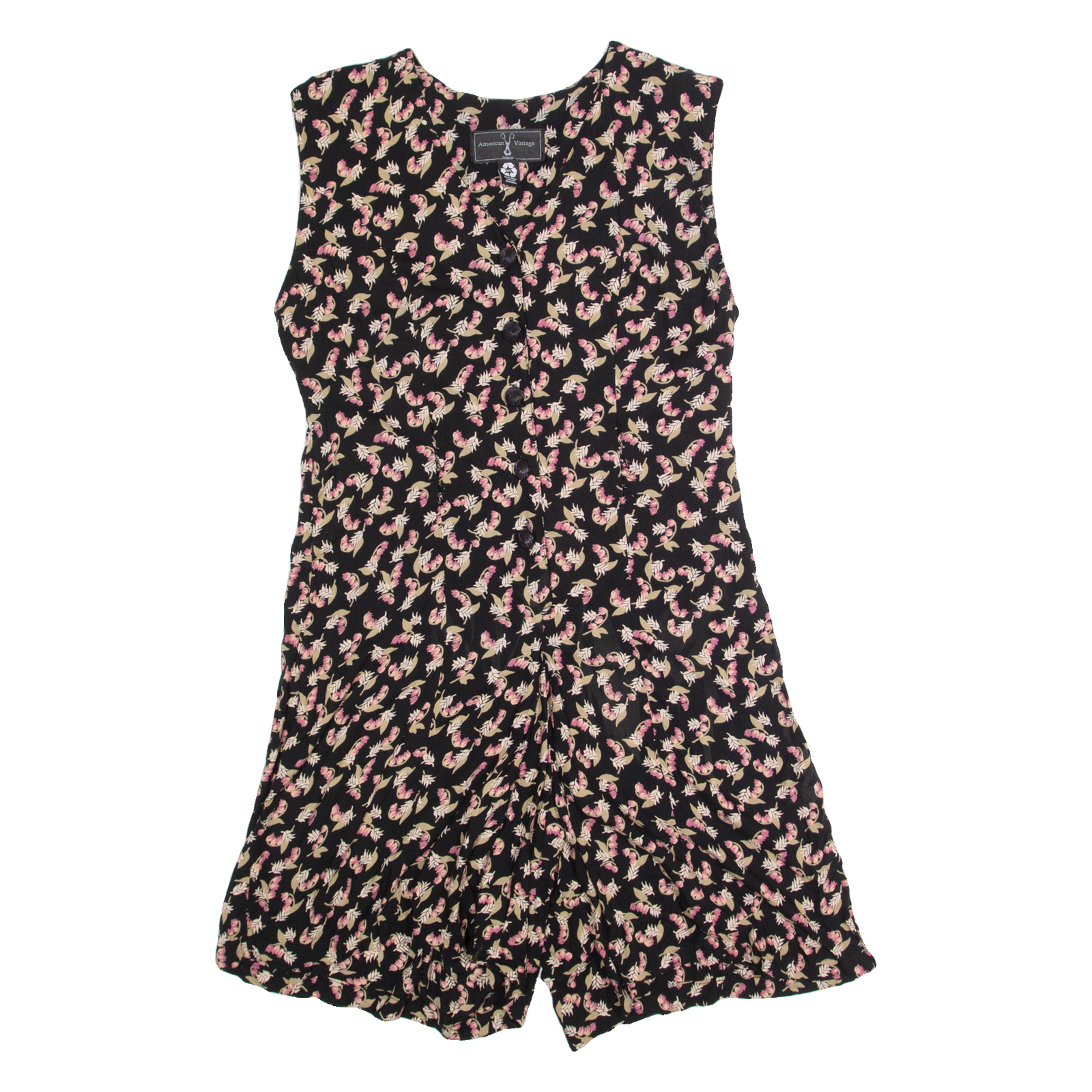 AMERICAN VINTAGE Womens Playsuit Black Floral 90s Wide-Leg M Refurbished - N/A refurbished available on Cerqular