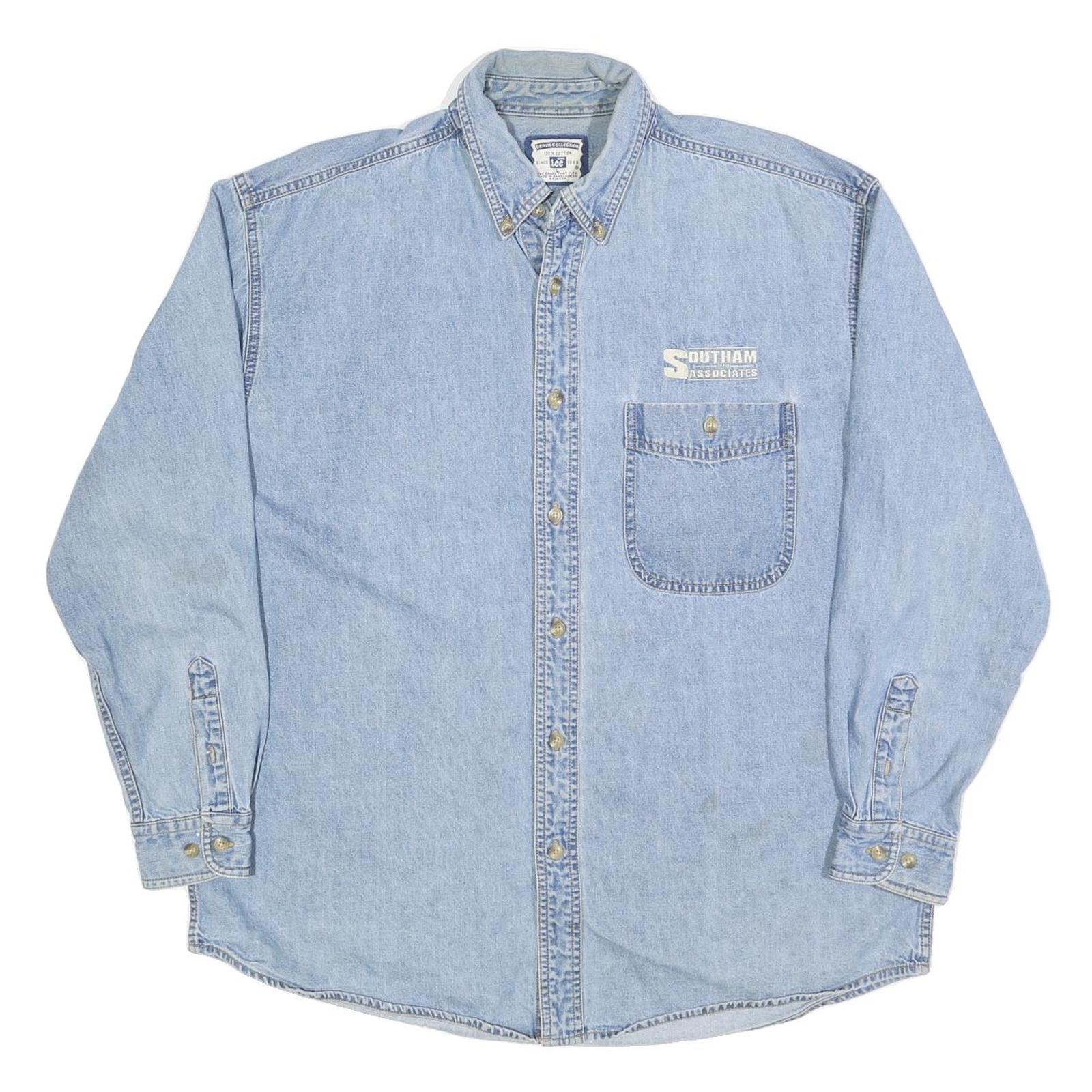 LEE Mens Blue Cotton Denim Shirt L Button Down Collar Casual Workwear Refurbished - N/A refurbished available on Cerqular
