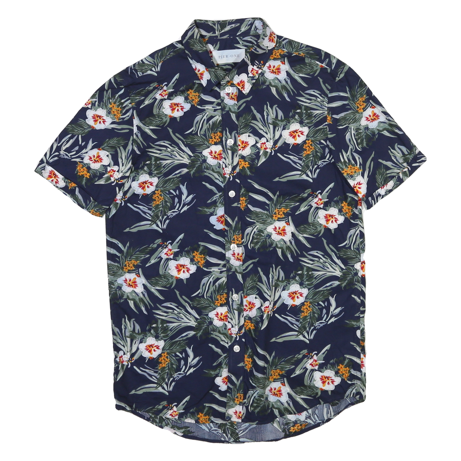 PIER ONE Mens Navy Blue Floral Print Shirt M Short Sleeve Summer Casual Refurbished - N/A refurbished available on Cerqular
