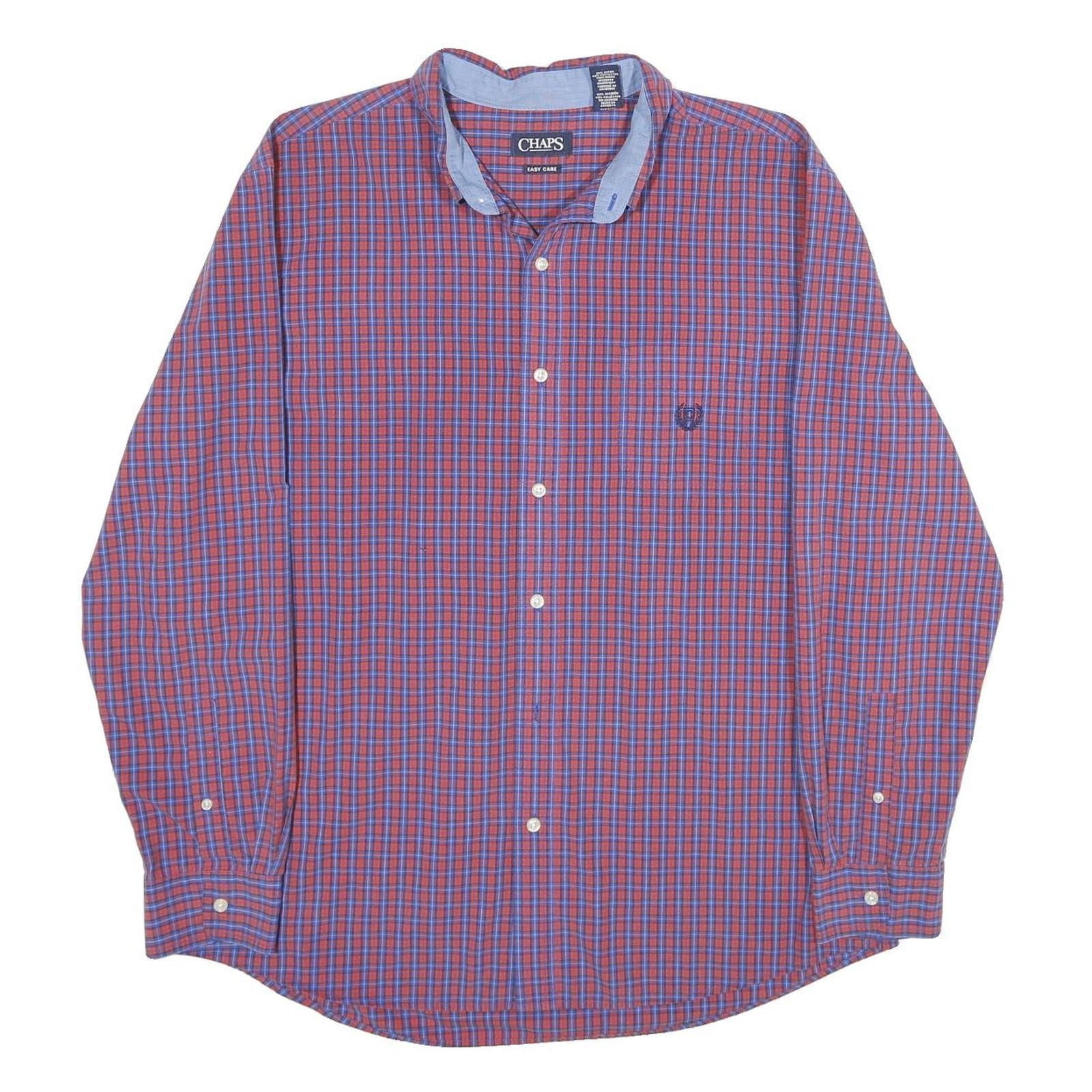 CHAPS Mens Red & Blue Checked Shirt XL Classic Cotton Blend Long Sleeve Button Refurbished - N/A refurbished available on Cerqular