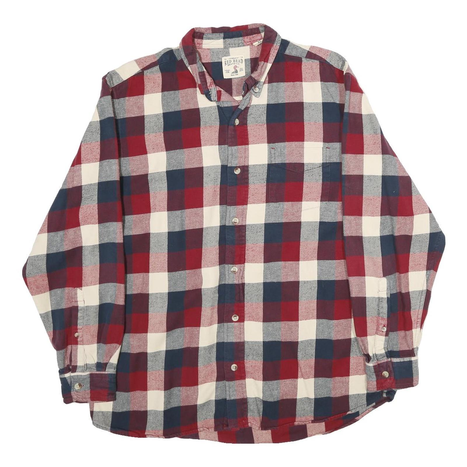 RED HEAD Mens Red & Blue Checked Shirt XL Casual Cotton Long Sleeve Refurbished - N/A refurbished available on Cerqular