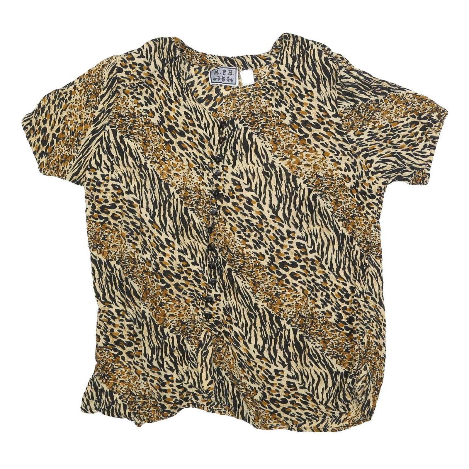 MPH Womens Beige & Black Printed Top Short Sleeve Round Neck XL Animal Print Refurbished - N/A refurbished available on Cerqular