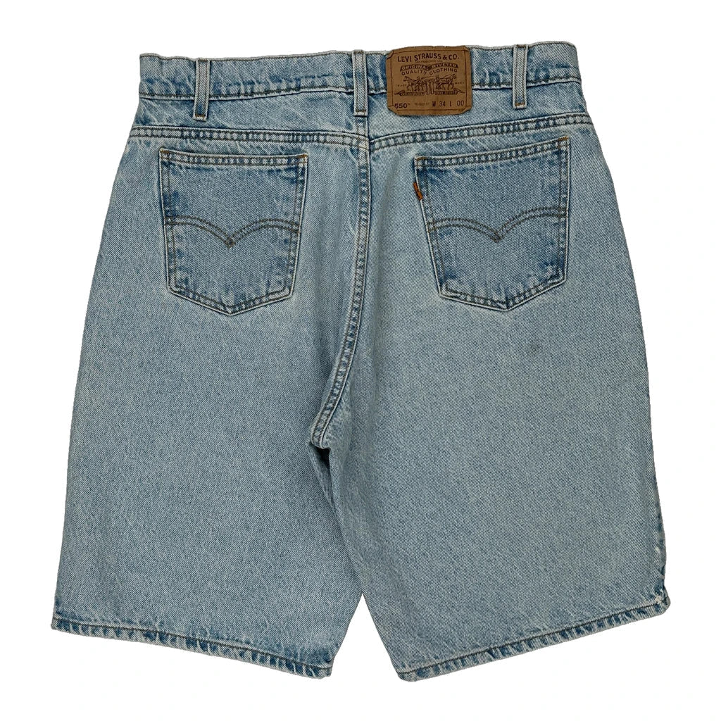 550 Orange Tab Levis Denim Shorts - 32W 10L Light Wash Cotton Refurbished - Thrifted (note: this is a term often used to describe second- refurbished available on Cerqular