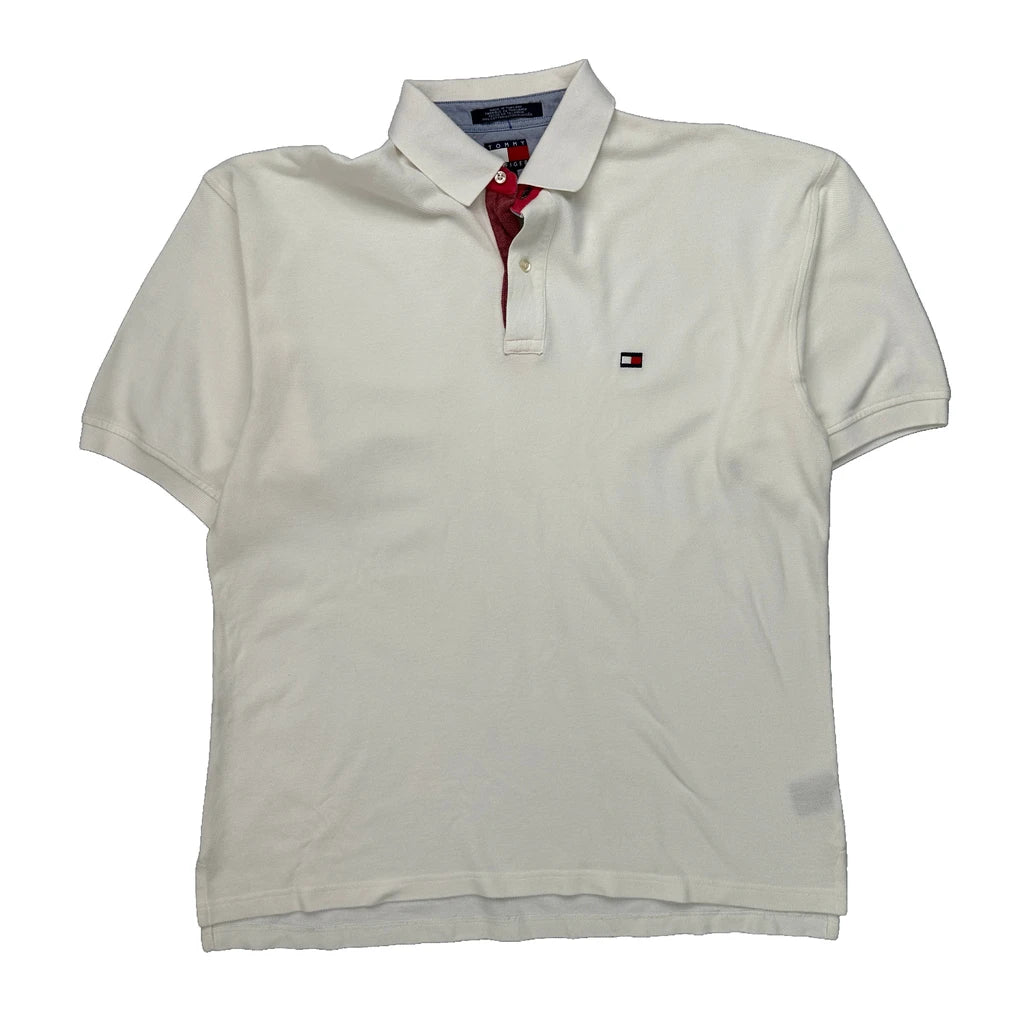 Tommy Hilfiger Polo Shirt - XL White Cotton Refurbished - Thrifted (note: this is a term often used to describe second- refurbished available on Cerqular