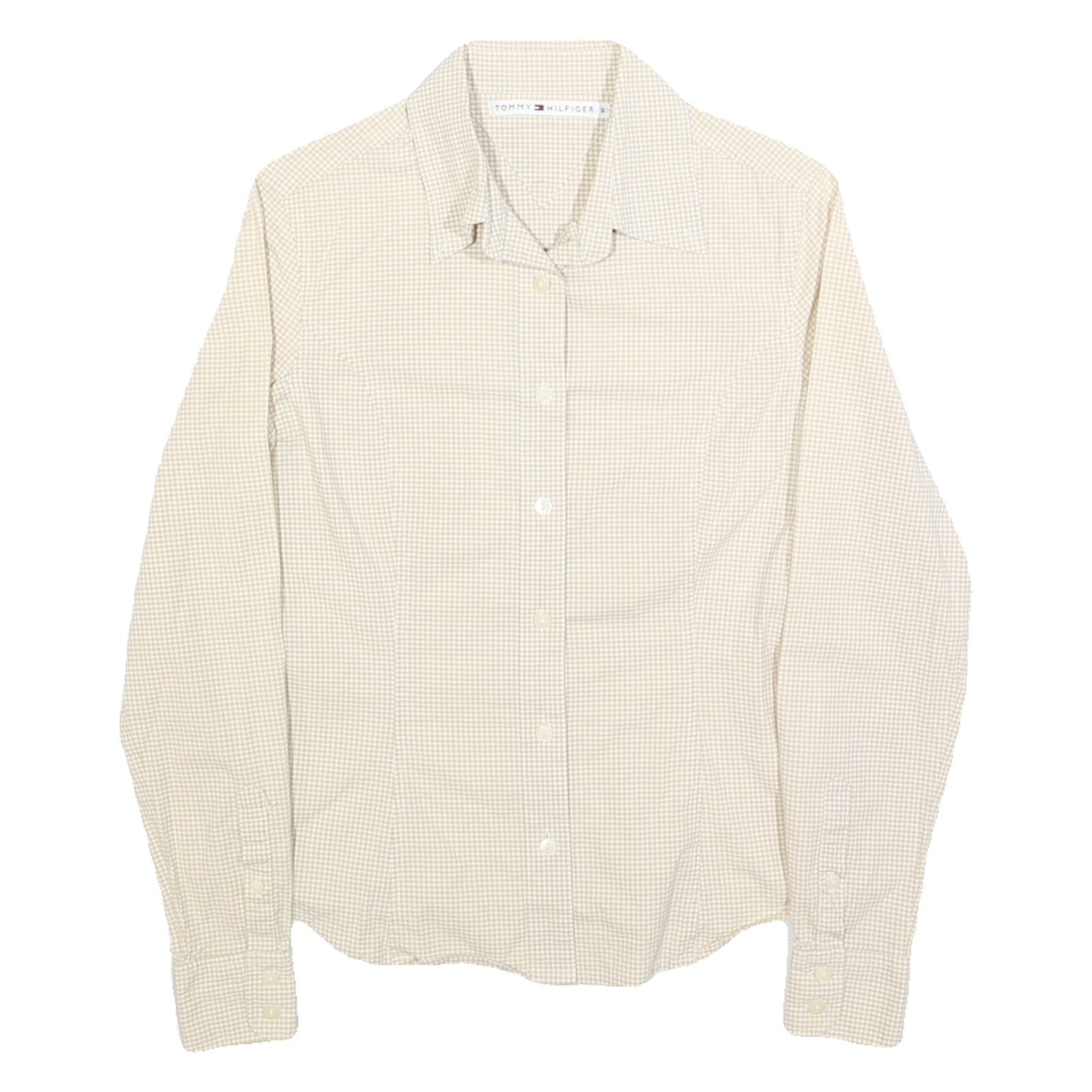 TOMMY HILFIGER Womens Beige Check Shirt UK 6 Classic Cotton Blend Long Sleeve Refurbished - N/A refurbished available on Cerqular