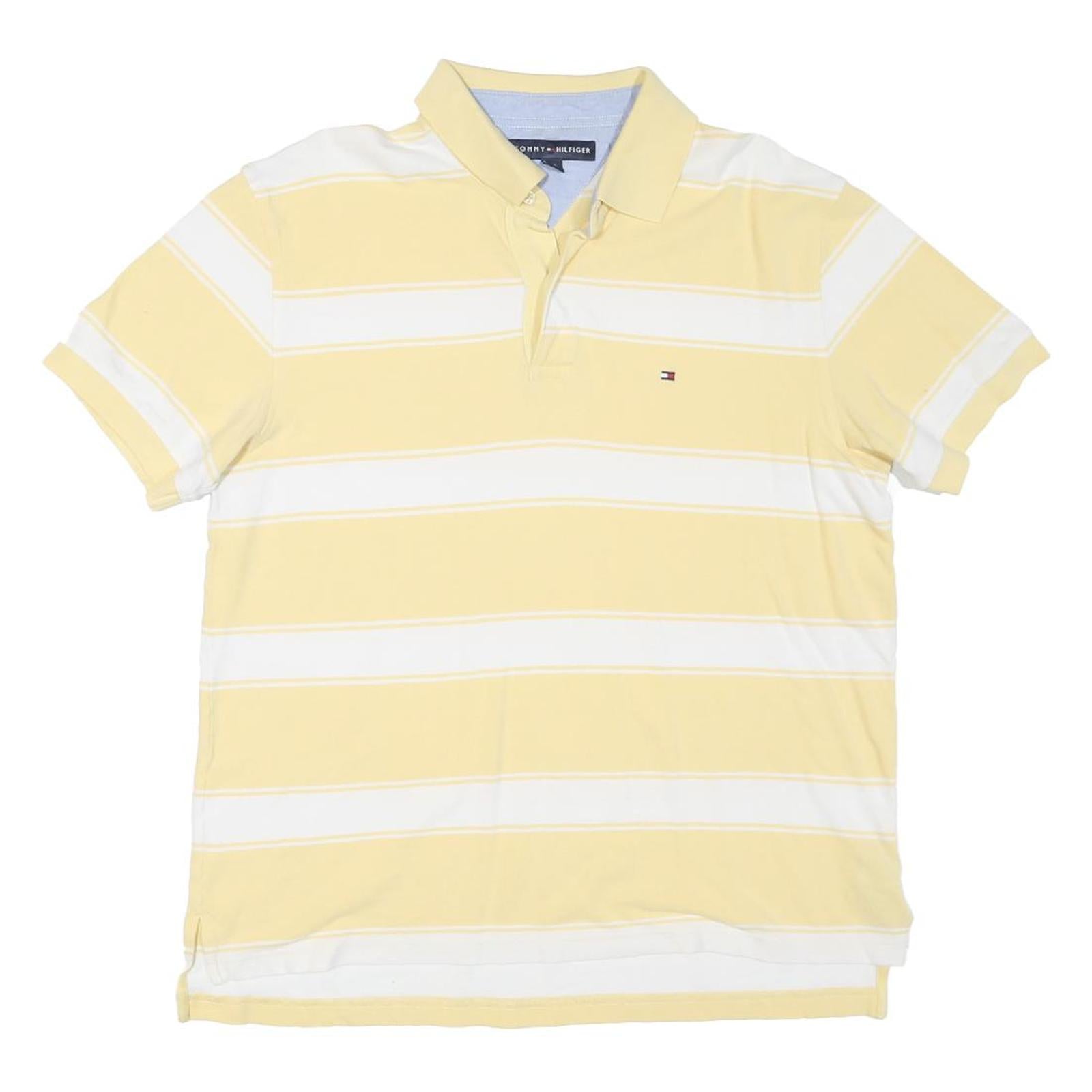 TOMMY HILFIGER Mens Yellow & White Striped Short Sleeve Polo Shirt L Classic Fit Refurbished - N/A refurbished available on Cerqular