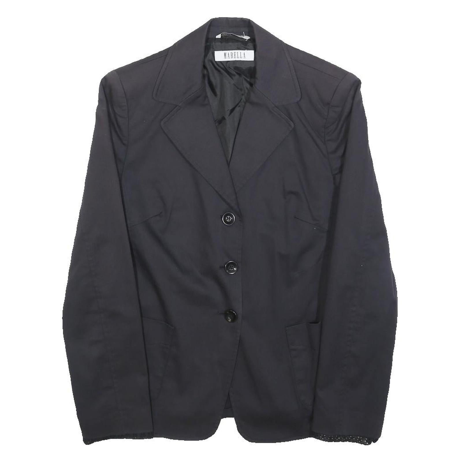 MARELLA Womens Black Jacket UK 12 Cotton Blend Button Classic Tailored Plain Refurbished - N/A refurbished available on Cerqular