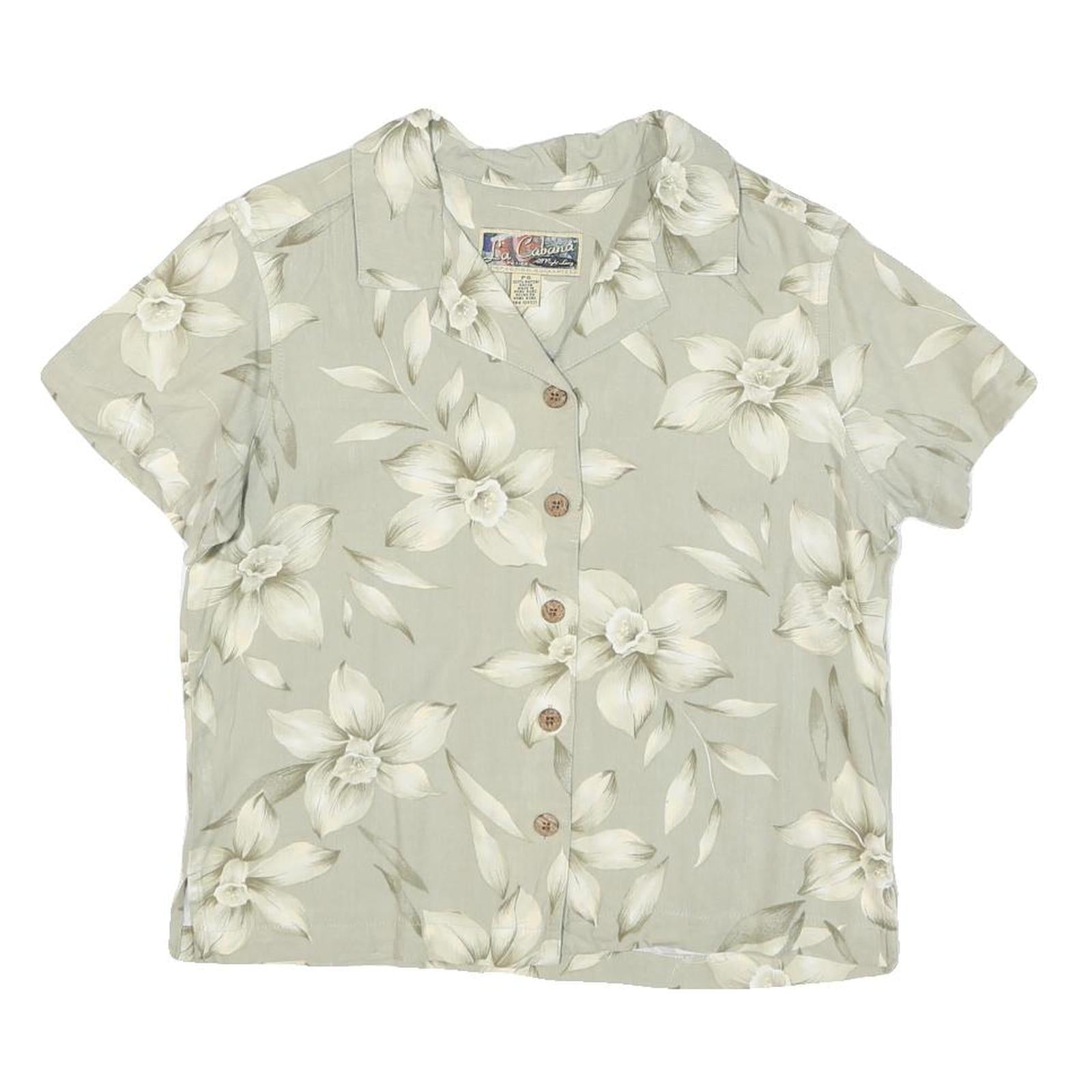 LA CABANA Womens Cream Printed Shirt Short Sleeve Collared S Rayon Tropical Refurbished - N/A refurbished available on Cerqular