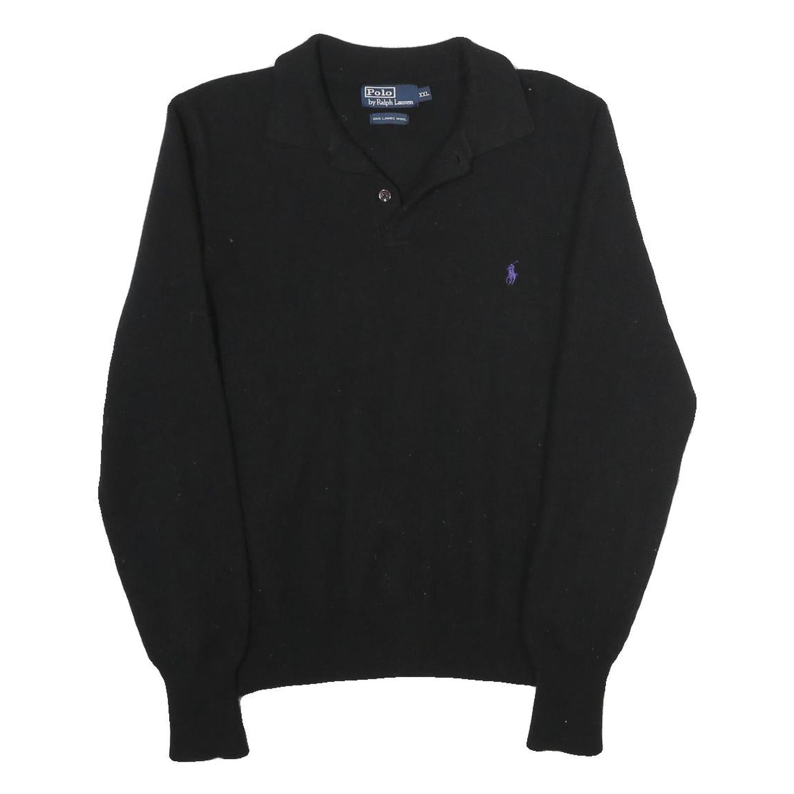 POLO RALPH LAUREN Mens Black Wool Polo Patterned Jumper Crew Neck Basic Knit 2XL Refurbished - N/A refurbished available on Cerqular