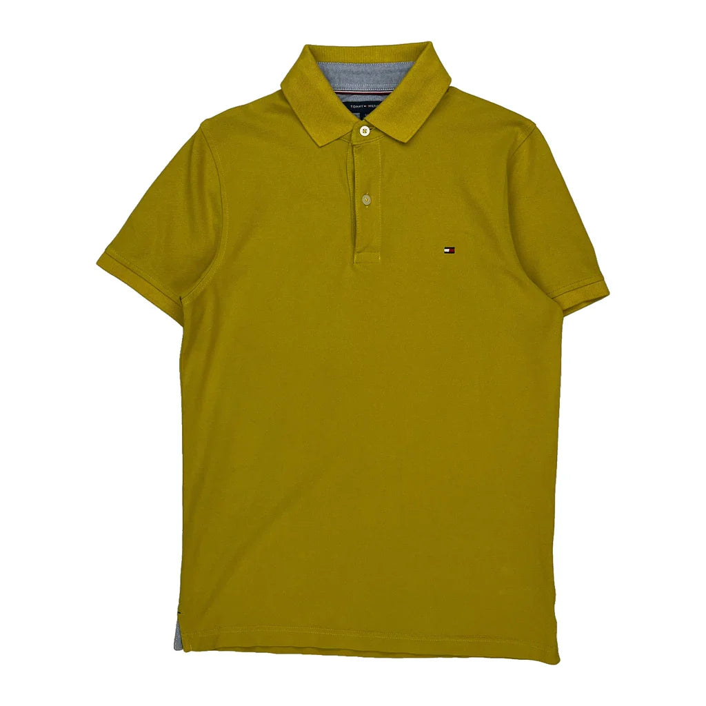 Tommy Hilfiger Slim Fit Polo Shirt - Small Yellow Cotton Refurbished - Thrifted (note: this is a term often used to describe second- refurbished available on Cerqular