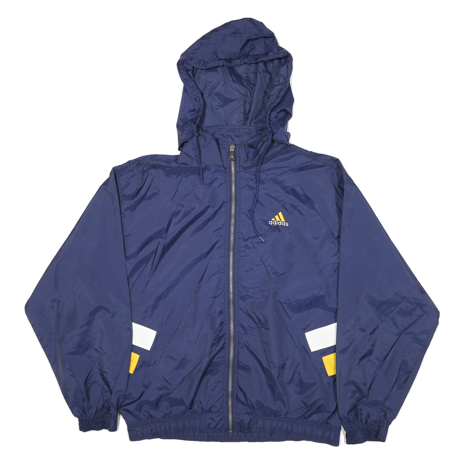 ADIDAS Mens Blue & Yellow Hooded Zip Jacket L Nylon Plain Sportswear Refurbished - N/A refurbished available on Cerqular