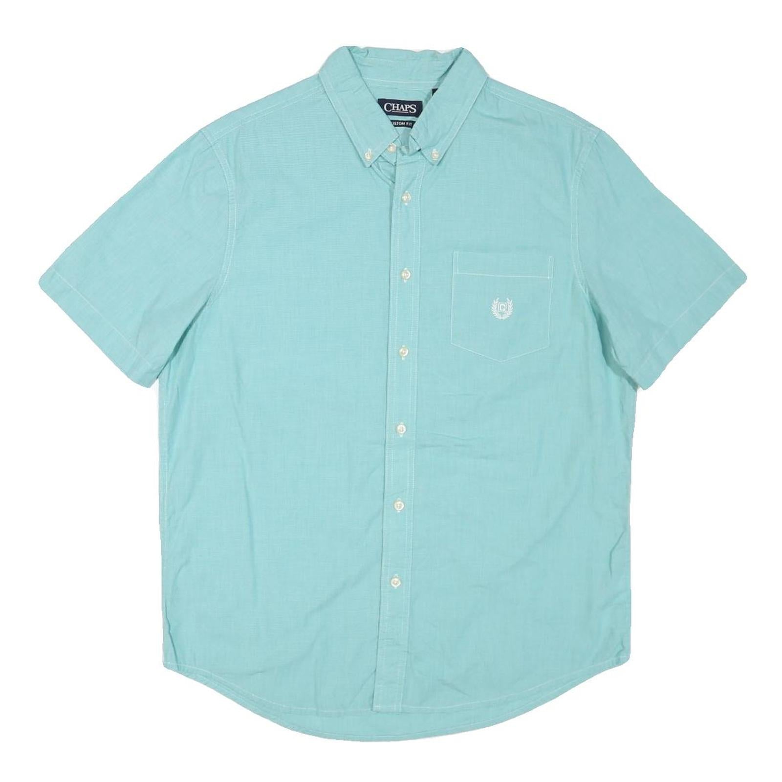 CHAPS Mens Blue Cotton Blend Shirt L Button-Down Collar Casual Short Sleeve Refurbished - N/A refurbished available on Cerqular