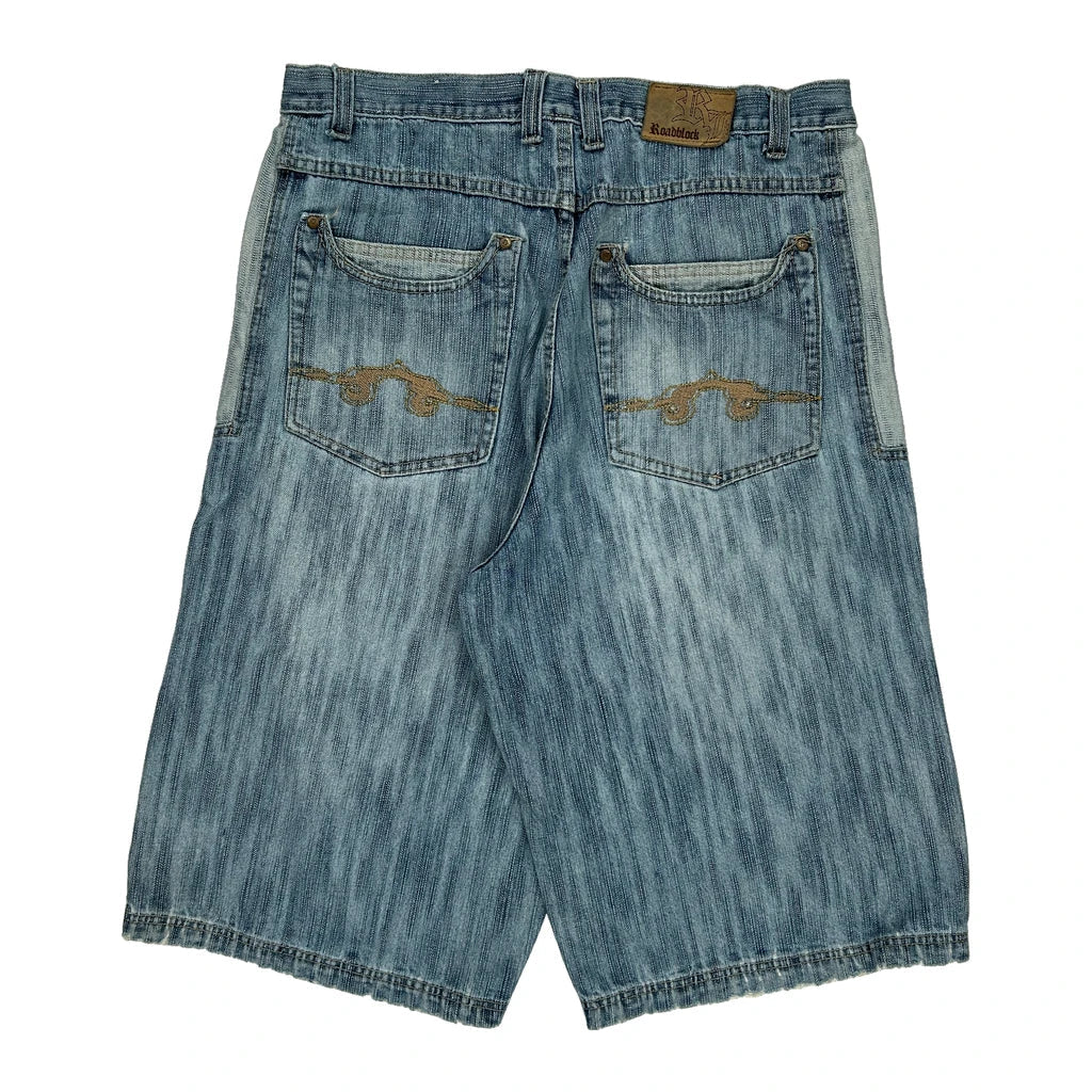 Buy Roadblock Denim Shorts - 35W 15L Light Wash Cotton Refurbished - $17.67 Roadblock Denim Shorts - 35W 15L Light Wash Cotton Refurbished - Thrifted (note: this is a term often used to describe second- refurbished available on Cerqular
