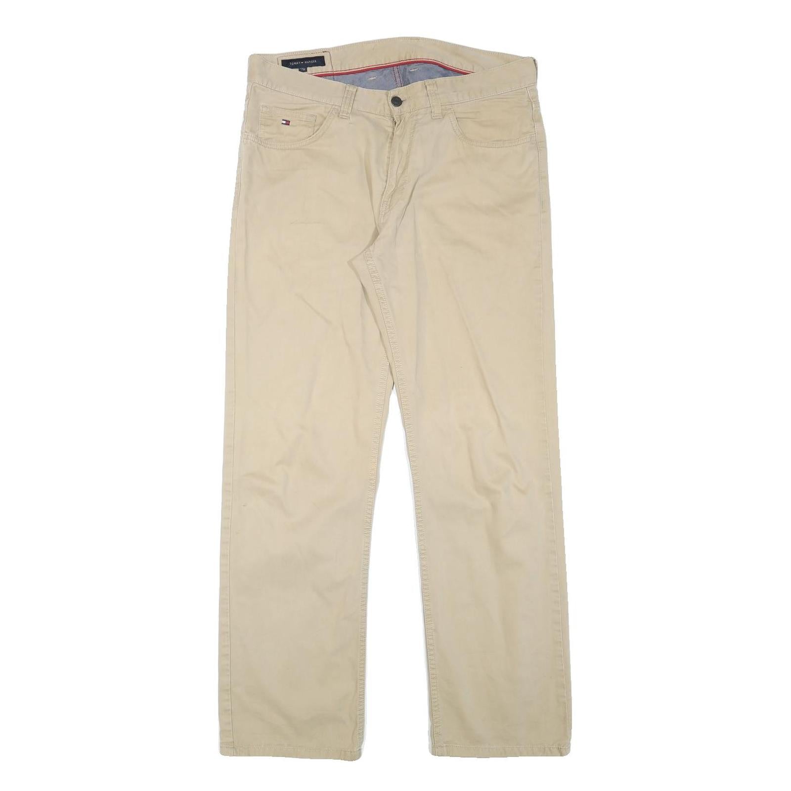 TOMMY HILFIGER Mens Cotton Blend Beige Regular Straight Trousers W34 L30 Casual Refurbished - N/A refurbished available on Cerqular