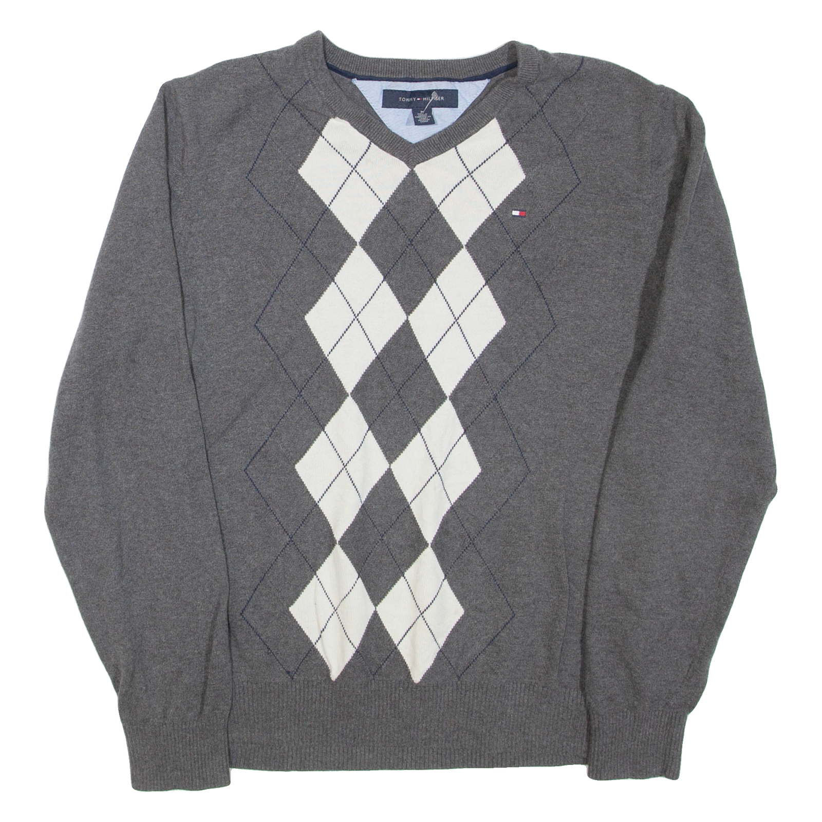 TOMMY HILFIGER Mens Patterned Jumper Grey Argyle Tight Knit M Refurbished - N/A refurbished available on Cerqular