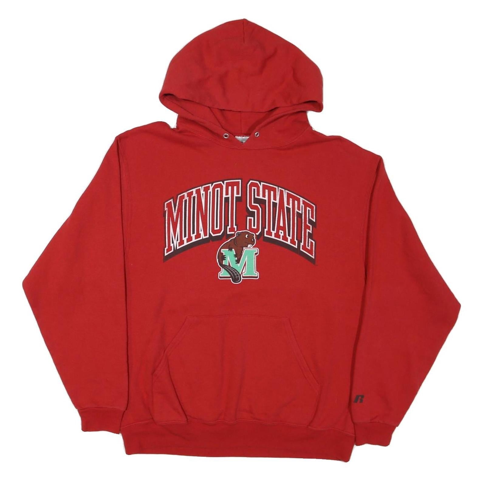 RUSSELL ATHLETIC Mens Red Minot State Pullover Hoodie L College Logo Refurbished - N/A refurbished available on Cerqular