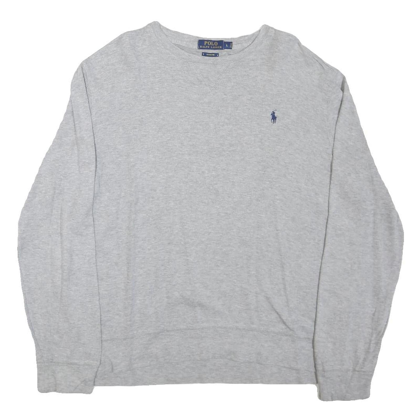 POLO RALPH LAUREN Mens Grey Plain Jumper Crew Neck Basic Knit L Cotton Blend Refurbished - N/A refurbished available on Cerqular