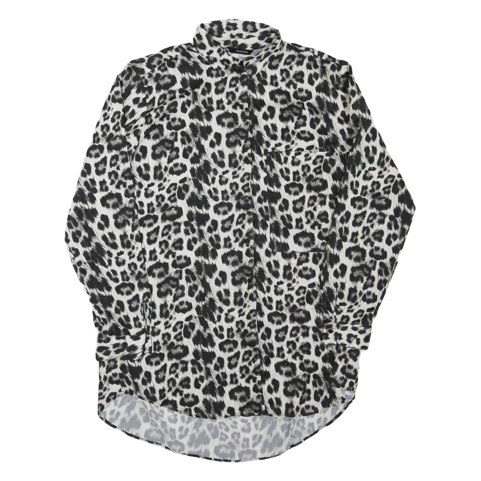 ZARA Womens Black White Leopard Print Shirt Long Sleeve Button Neck M Animal Refurbished - N/A refurbished available on Cerqular