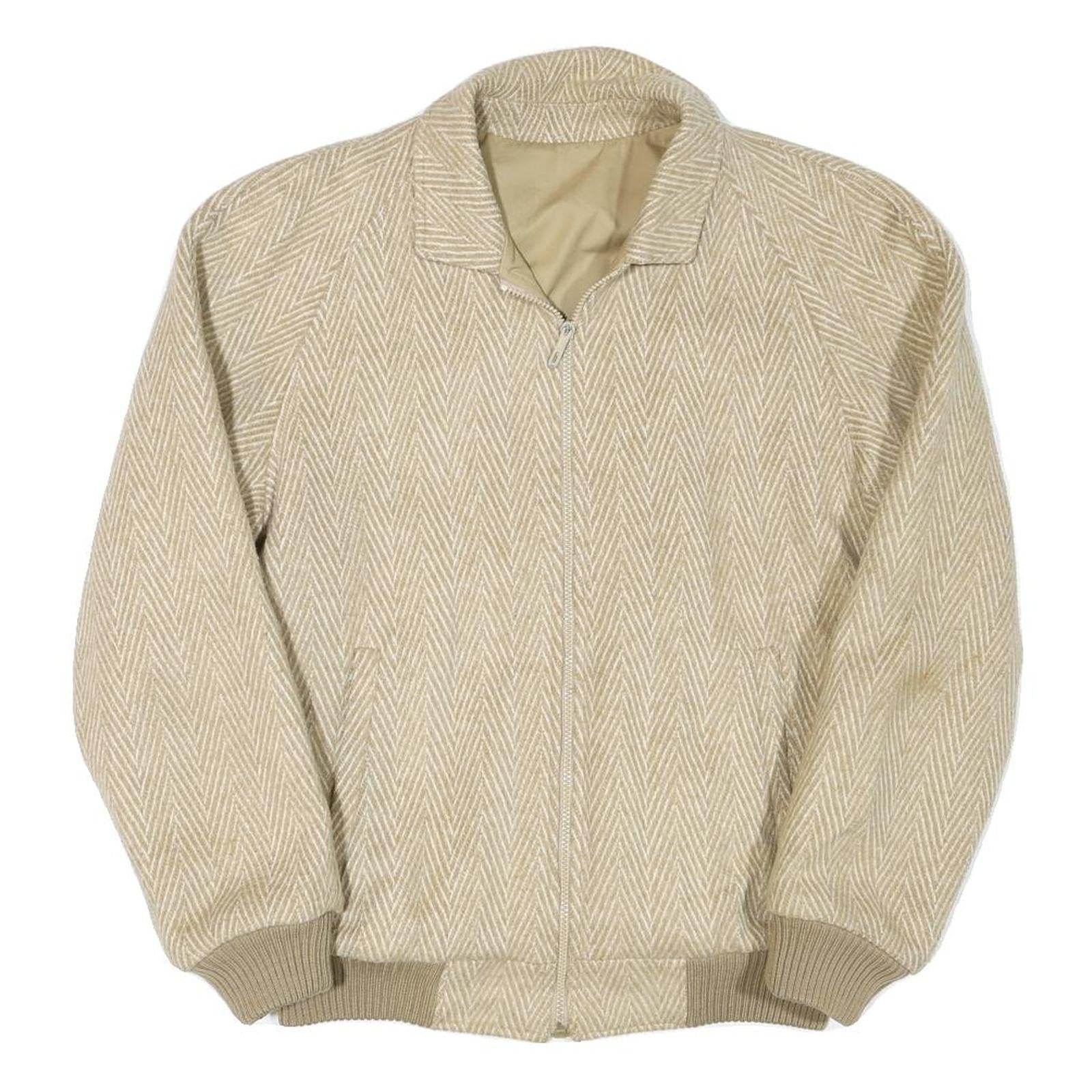 Mens Beige Herringbone Jacket M Polyester Blend Zip Closure Casual Outerwear Refurbished - N/A refurbished available on Cerqular