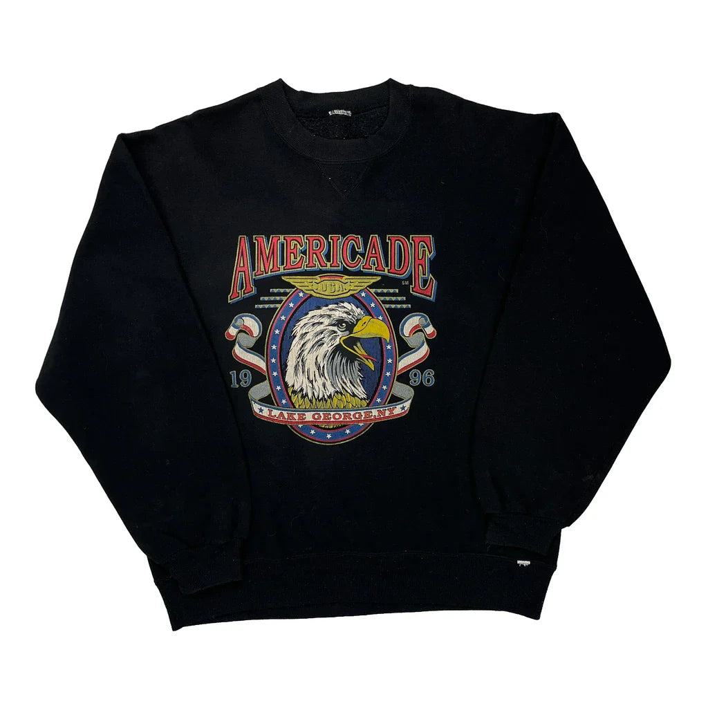 Americade Anvil Graphic Sweatshirt - 2XL Black Cotton Refurbished - Thrifted (note: this is a term often used to describe second- refurbished available on Cerqular