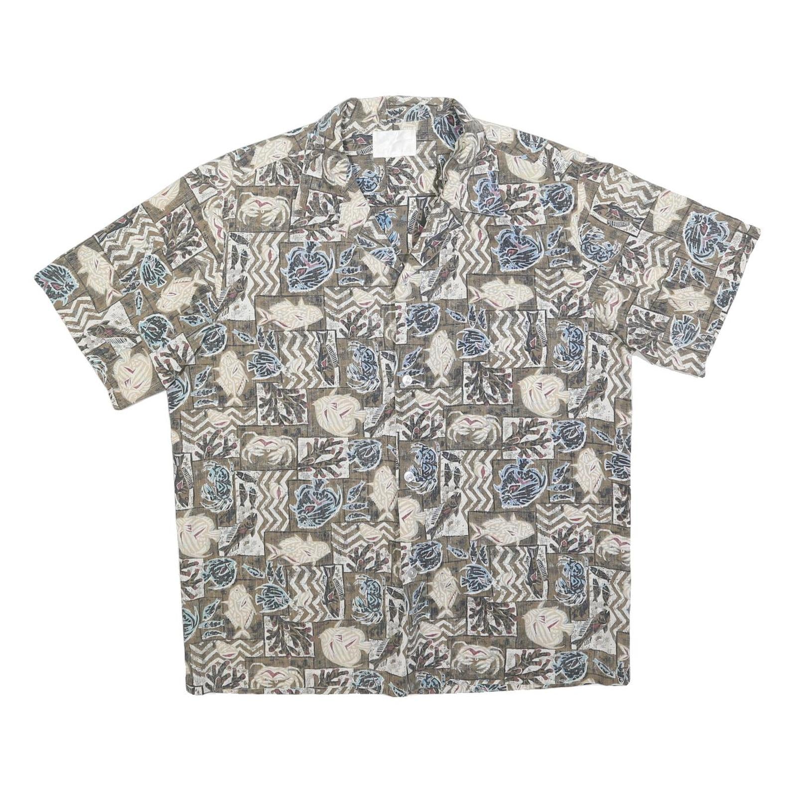 Mens Brown Beige Pattern Cotton Blend Shirt M Casual Summer Beachwear Refurbished - N/A refurbished available on Cerqular
