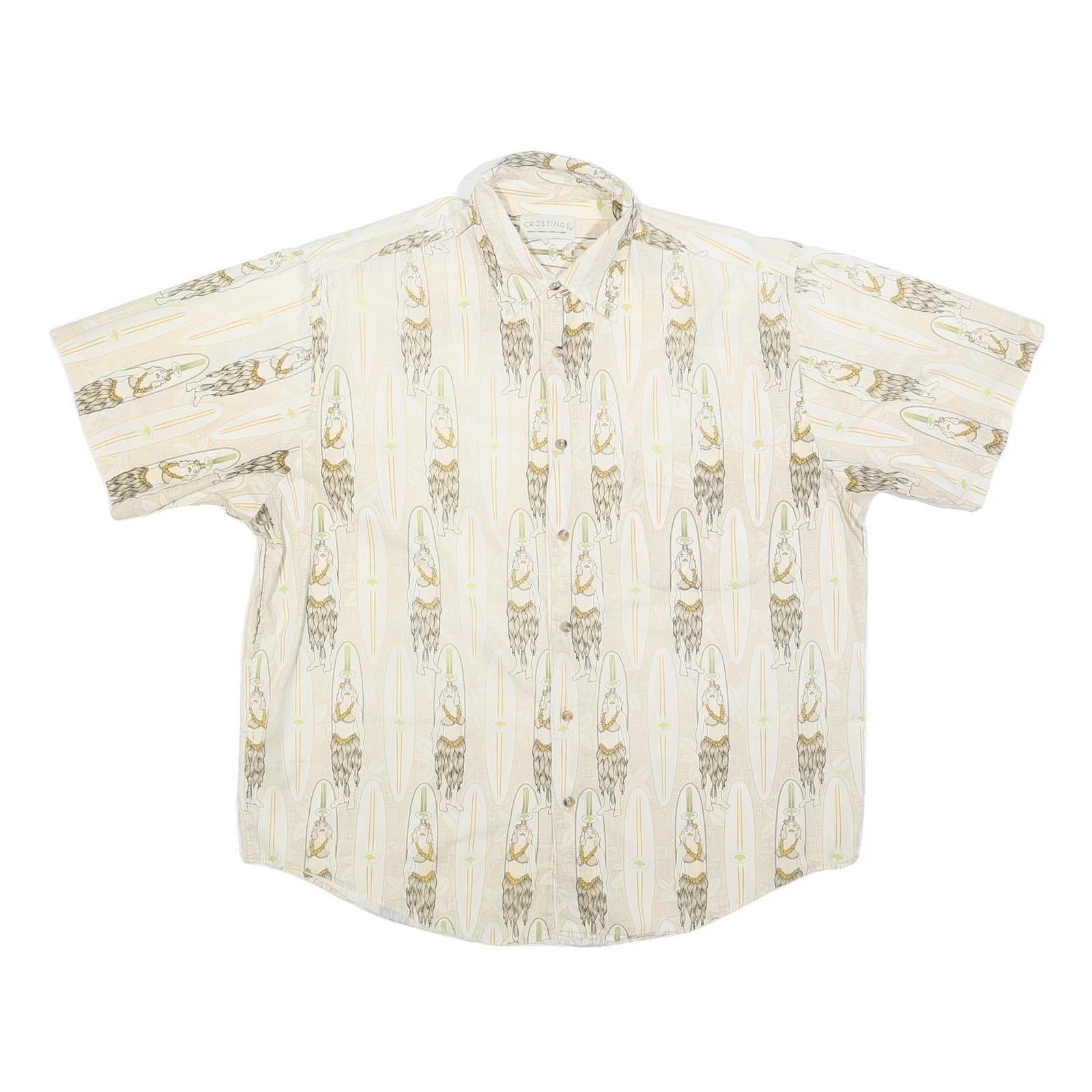 CROSSINGS Mens Cream & Brown Short Sleeve Pattern Shirt L Cotton Blend Casual Refurbished - N/A refurbished available on Cerqular