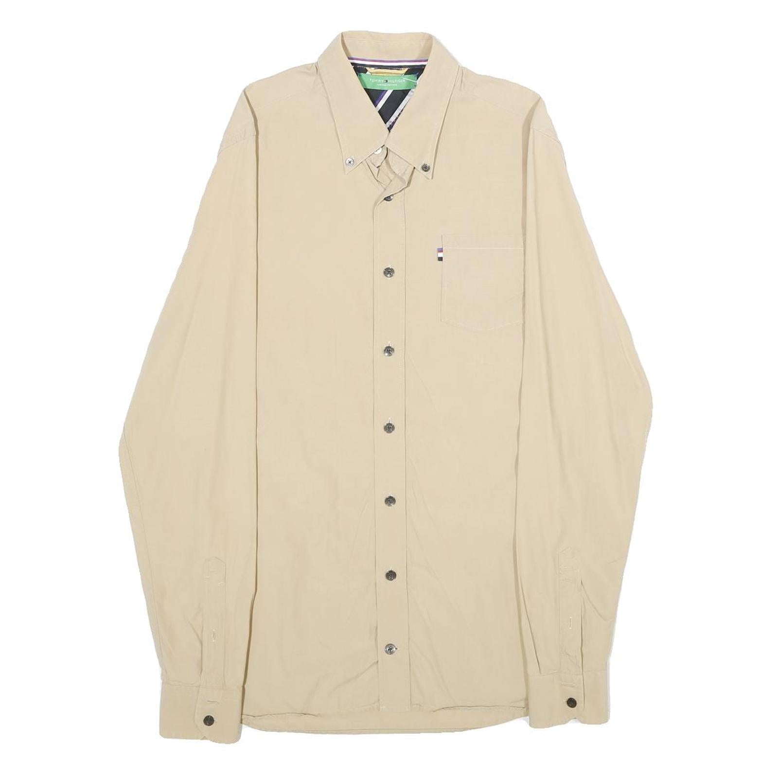 TOMMY HILFIGER Mens Beige Button Down Shirt S Classic Cotton Plain Long Sleeve Refurbished - N/A refurbished available on Cerqular