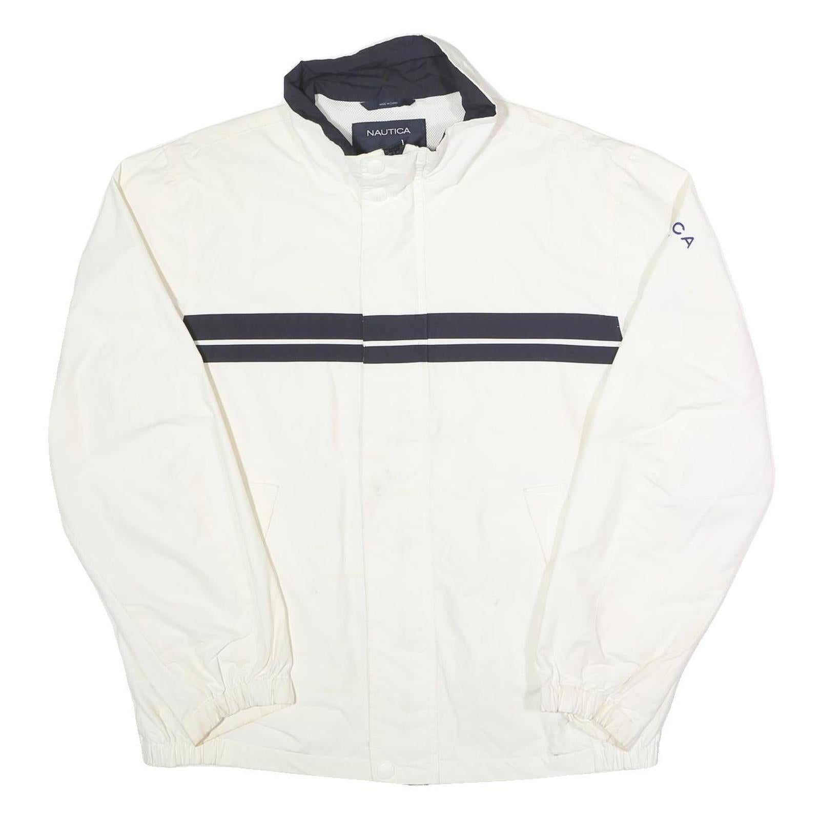 NAUTICA Mens White & Navy Striped Zip Cotton Blend Jacket L Casual Classic Refurbished - N/A refurbished available on Cerqular