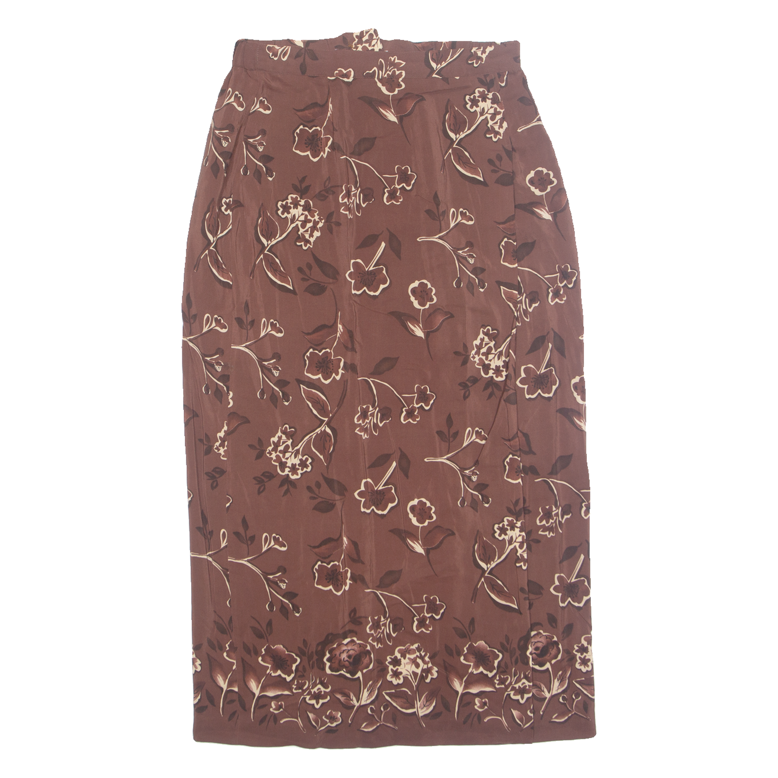 JENNIFER MOORE Womens Straight Skirt Brown Midi Silk 90s Floral S Refurbished - N/A refurbished available on Cerqular