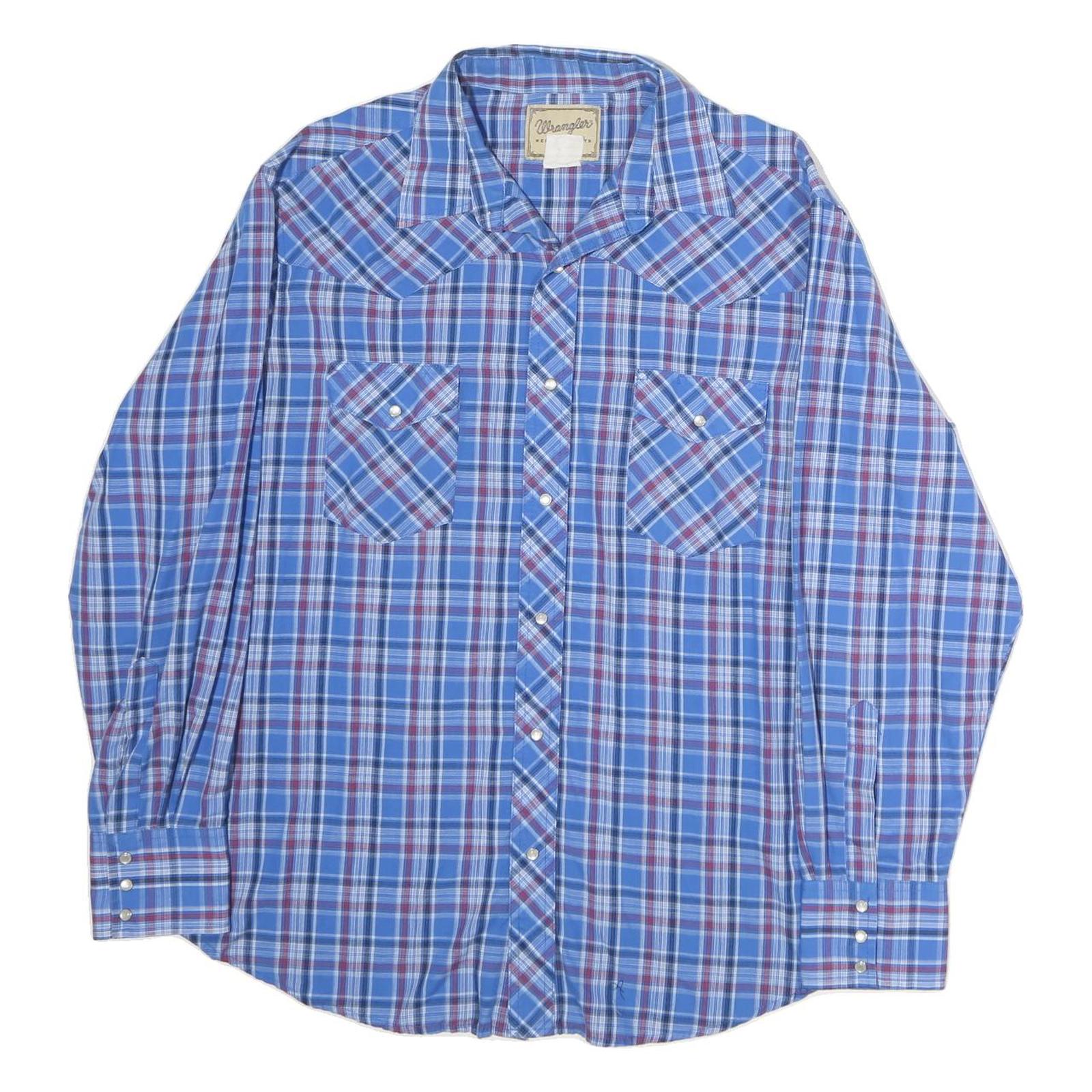 WRANGLER Mens Blue Plaid Shirt M Cotton Western Long Sleeve Casual Button Up Refurbished - N/A refurbished available on Cerqular