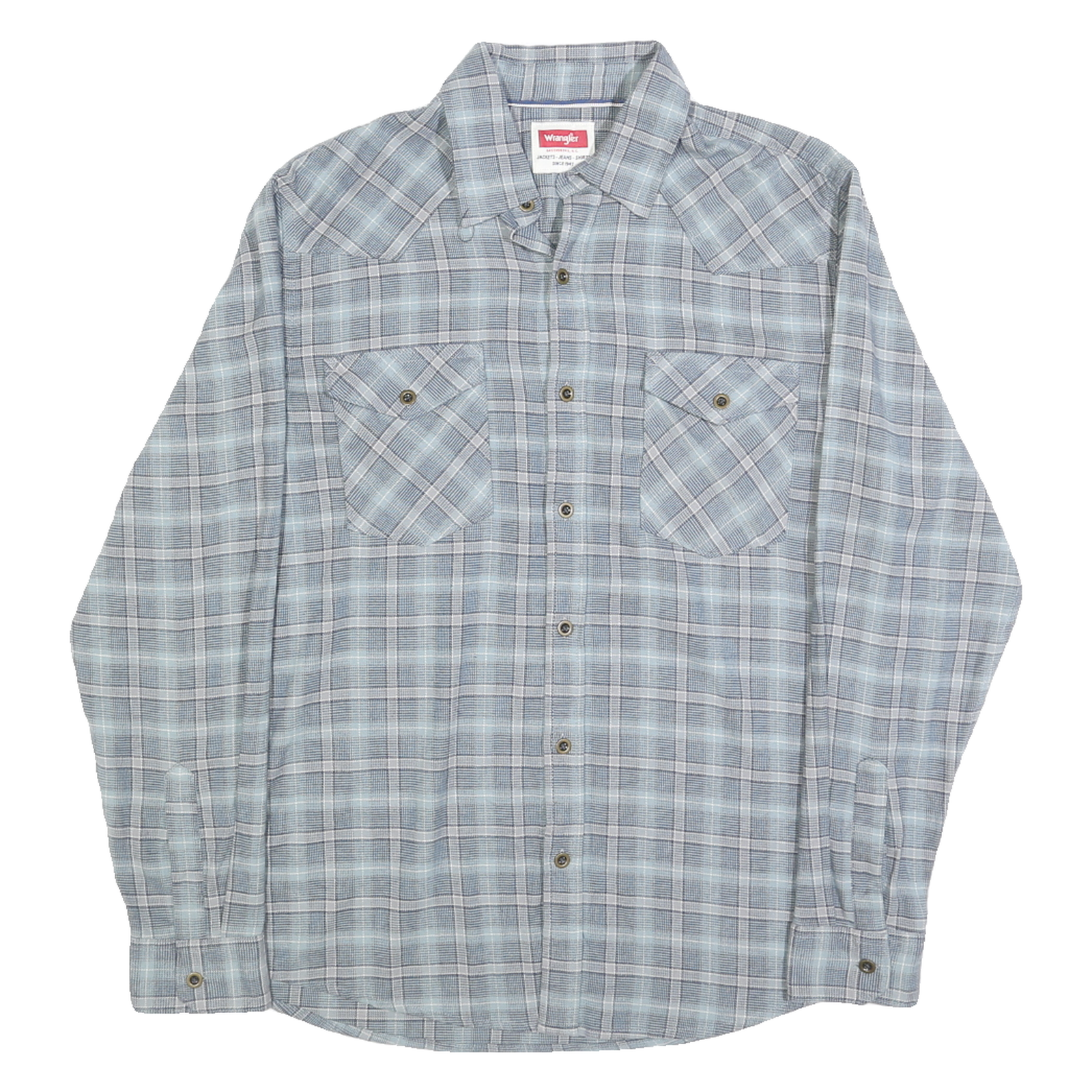 WRANGLER Mens Blue Grey Check Shirt M Cotton Blend Long Sleeve Casual Refurbished - N/A refurbished available on Cerqular
