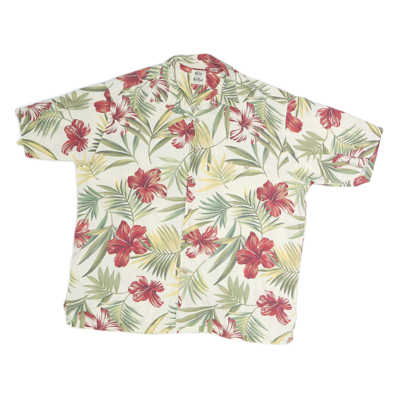 PAU HANA Mens Cream & Red Floral Hawaiian Shirt XL Casual Cotton Summer Shirt Refurbished - N/A refurbished available on Cerqular