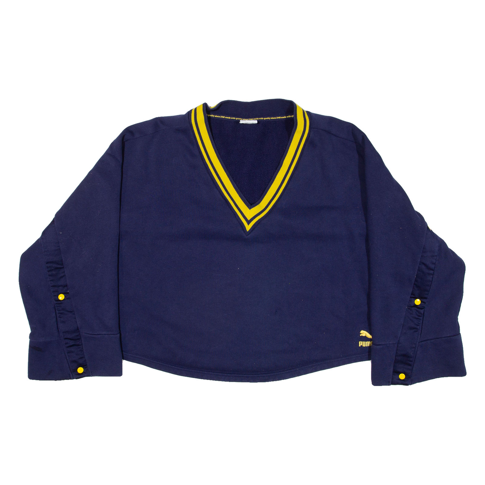 PUMA Cropped Popper Sleeves Womens Sweatshirt Blue V-Neck UK 16 Refurbished - N/A refurbished available on Cerqular