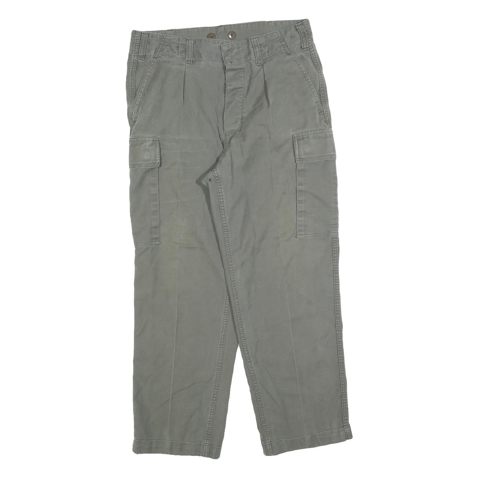 Mens Cotton Green Button Closure Cargo Pocket Regular Fit Trousers W34 L25 Refurbished - N/A refurbished available on Cerqular