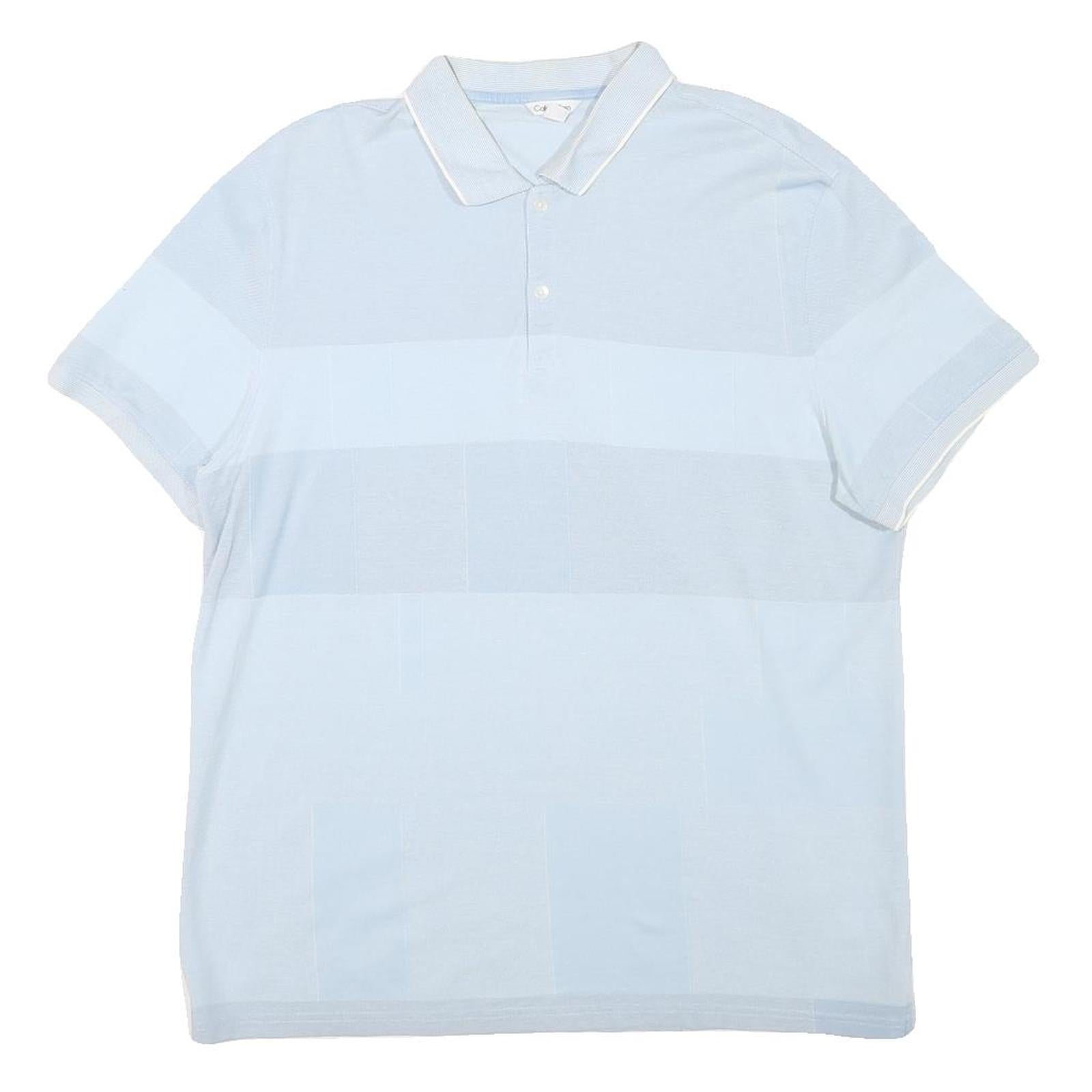 CALVIN KLEIN Mens Blue & White Striped Short Sleeve Polo Shirt L Cotton Blend Refurbished - N/A refurbished available on Cerqular