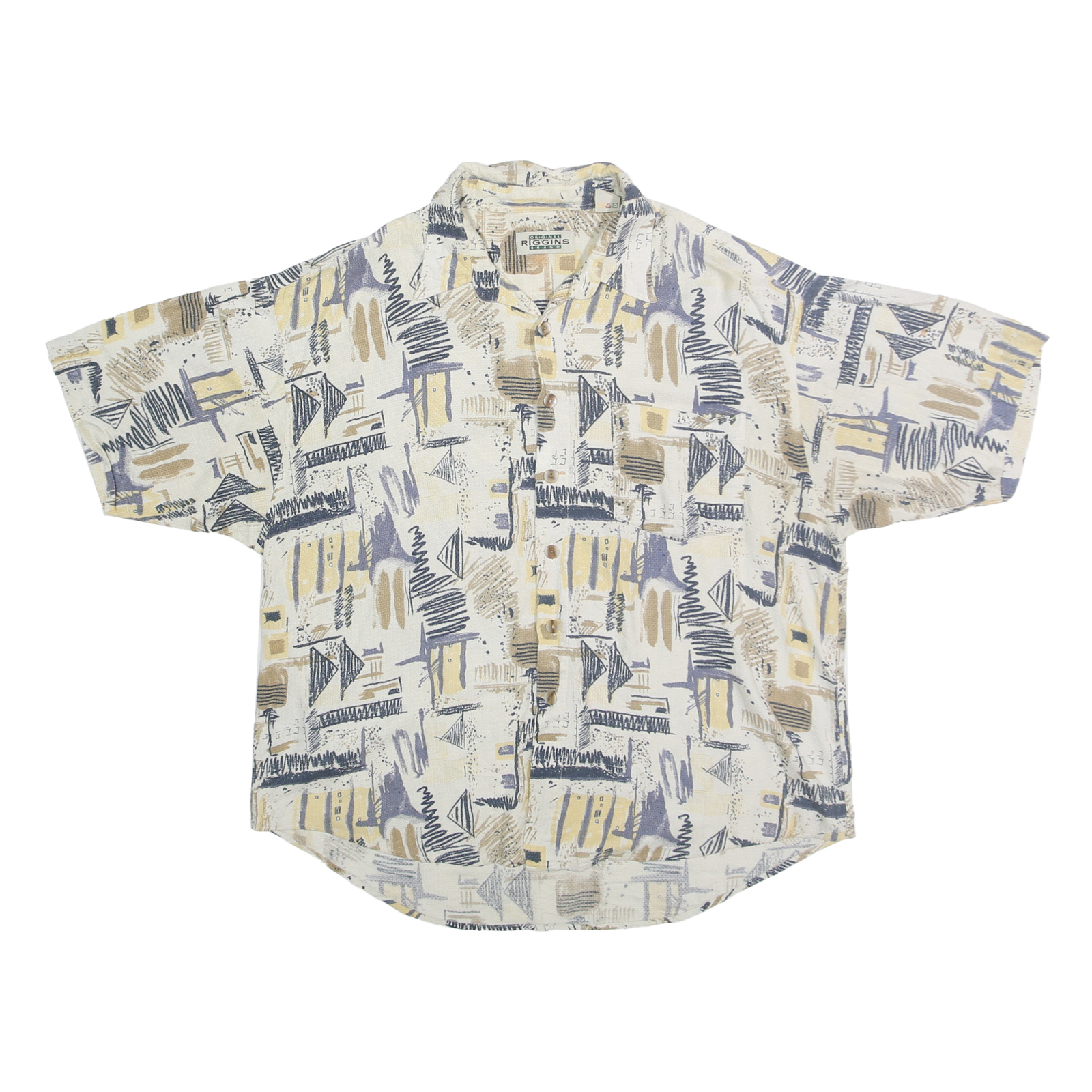 RIGGINS Mens Cream & Beige Abstract Pattern Shirt XL Casual Cotton Blend Refurbished - N/A refurbished available on Cerqular